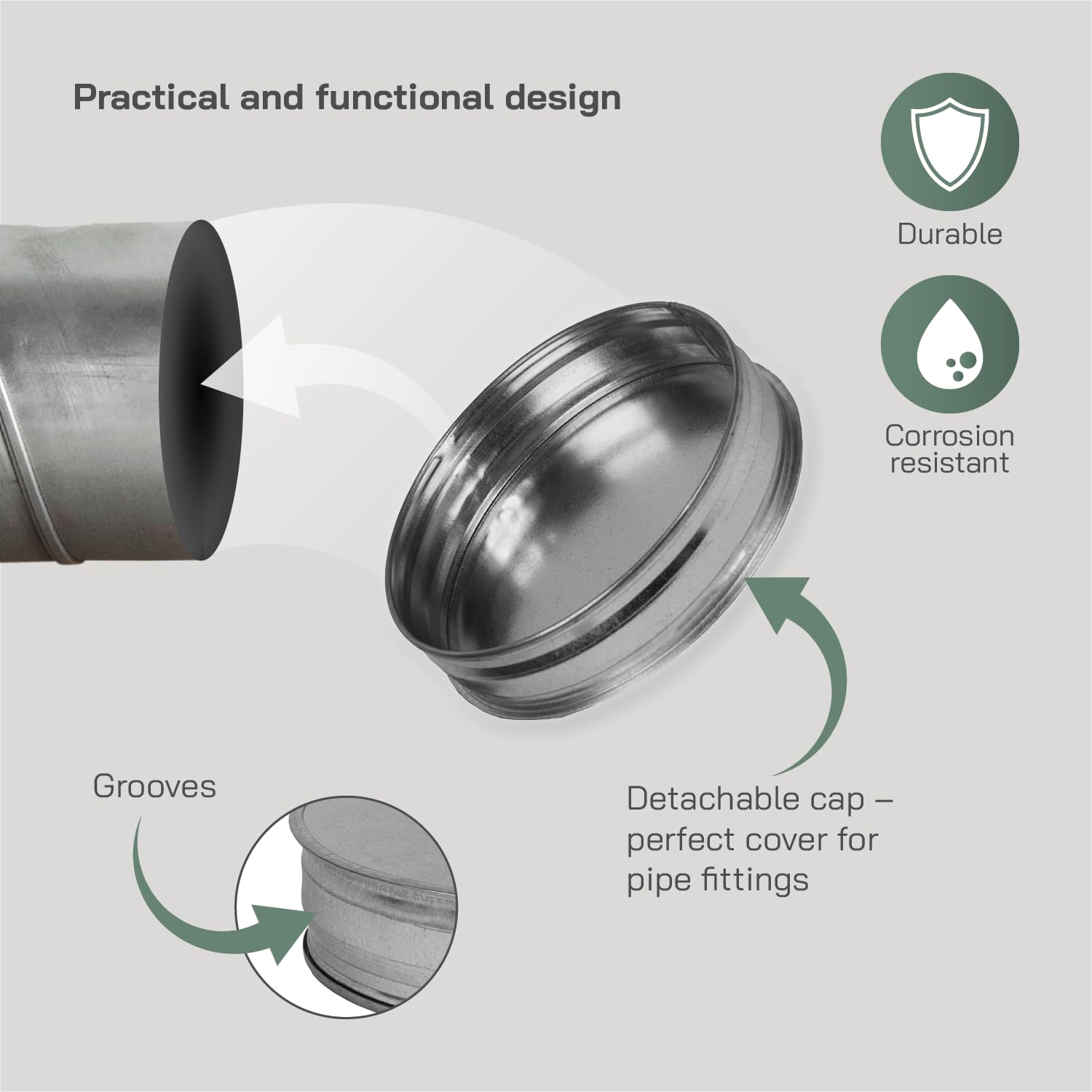 Vent Systems 10" Galvanized Steel Duct End Cap - Dryer Vent Cap - Round Metal Plug - Duct Fitting/Tee Cap - Indoor and Outdoor Use – Closure Fitting for Round HVAC Exhaust Systems - Image 3