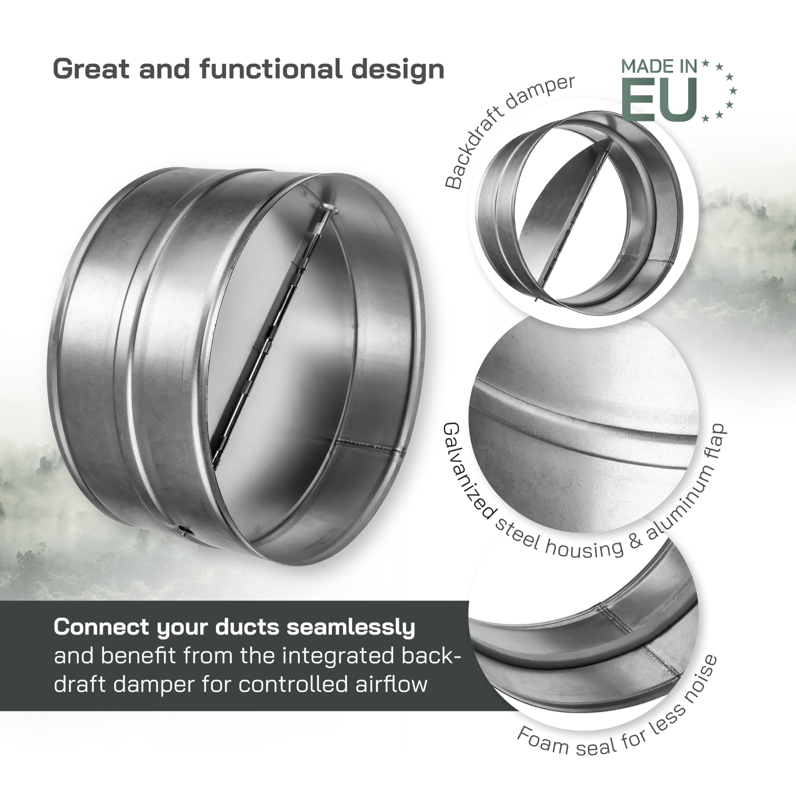 Vent Systems - 10 Inch Backdraft Damper - One-Way Airflow - Inline Fan Vent Deflector - Image 3