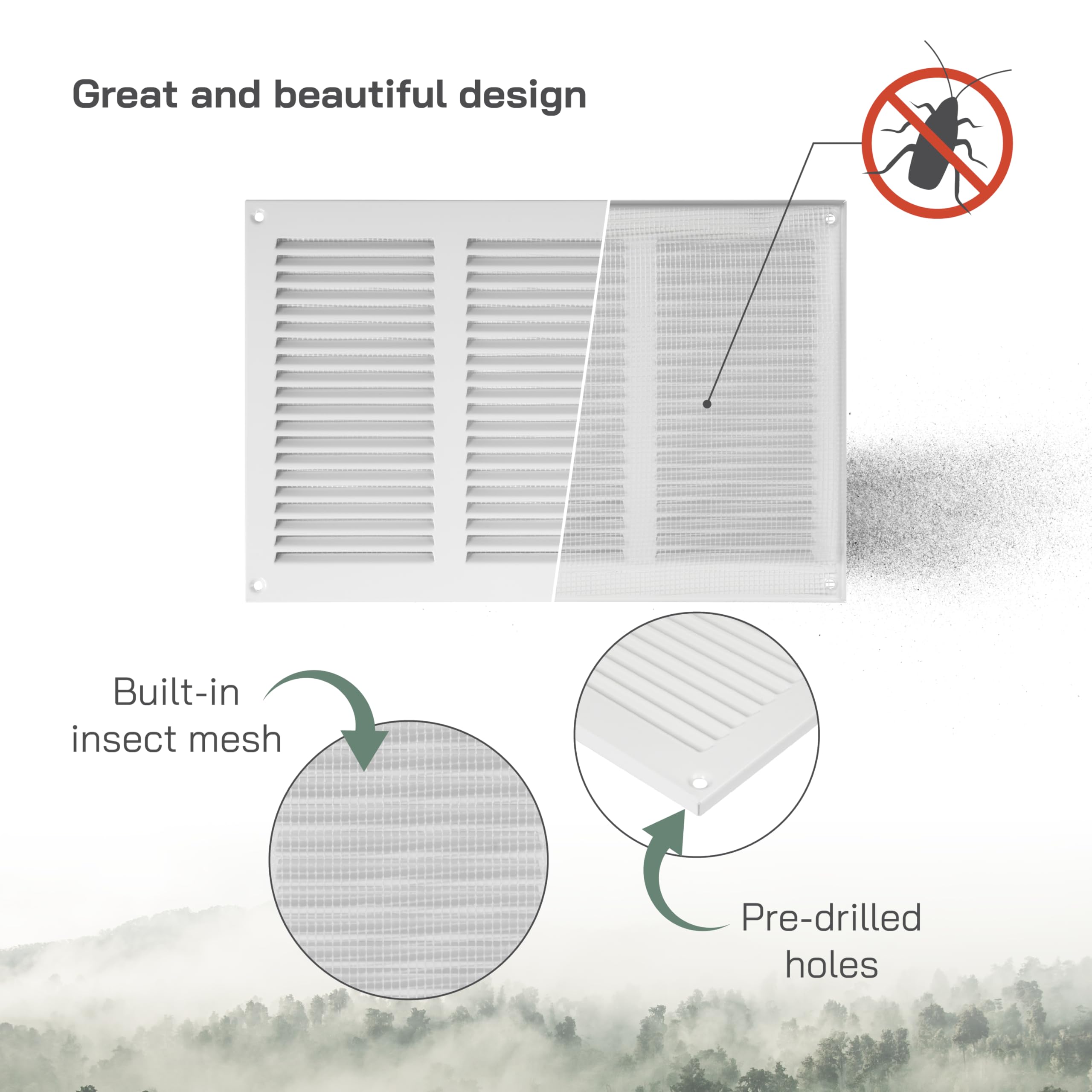 Vent Systems 12'' x 8'' Inch (Overall Dimensions) - White - Air Vent Duct Cover Metal Return Grill with Built in Pest Guard Screen HVAC Vent Duct Cover for Home Improvement10x6 (Opening Dimensions) - Image 3