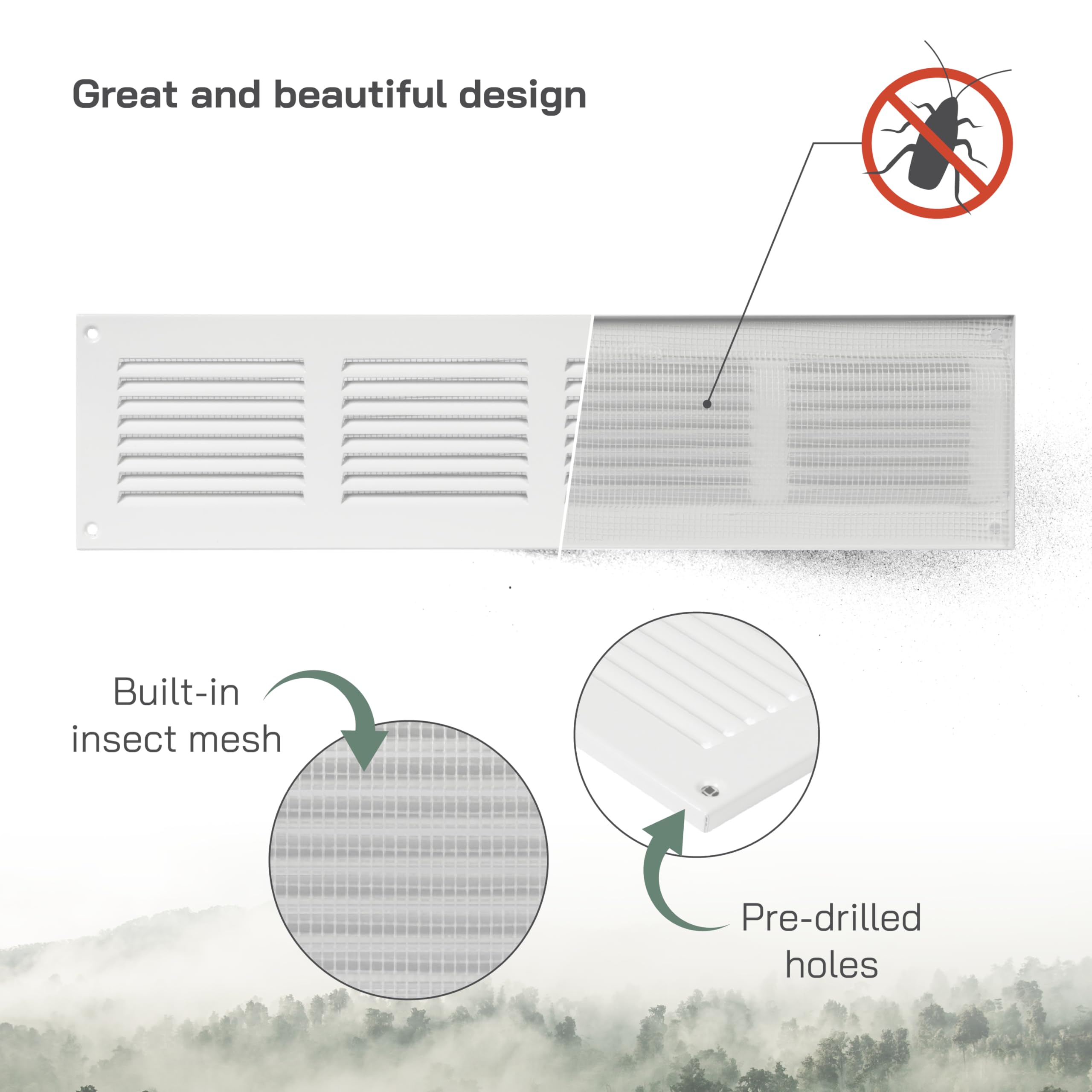 Vent Systems 16'' x 4'' Inch (Overall) White Metal Air Vent Cover - Louvered Rectangular Return Grill with Built-in Protective Mesh Screen - HVAC Ventilation Grille for Home Improvement - Image 3