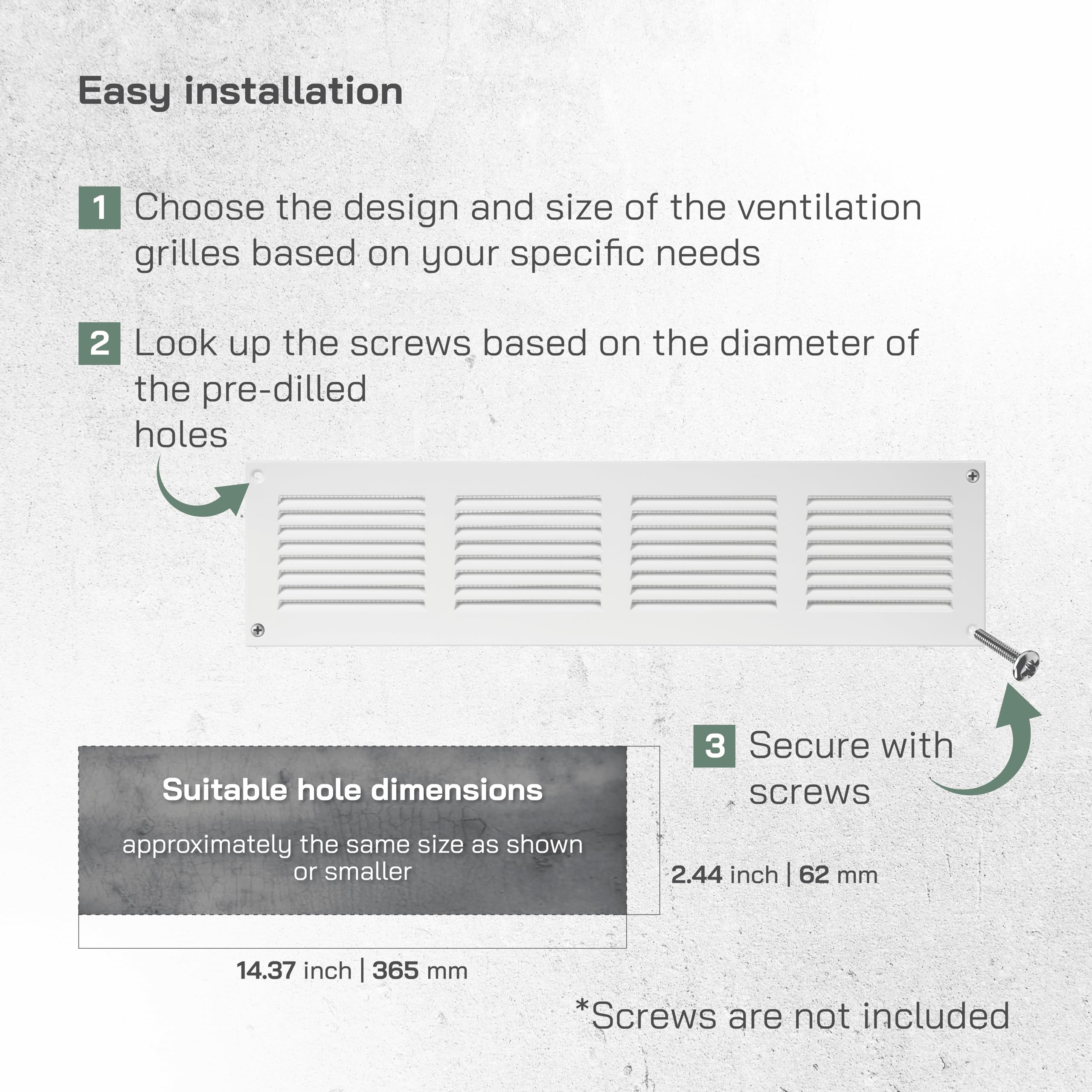 Vent Systems 16'' x 4'' Inch (Overall) White Metal Air Vent Cover - Louvered Rectangular Return Grill with Built-in Protective Mesh Screen - HVAC Ventilation Grille for Home Improvement - Image 4