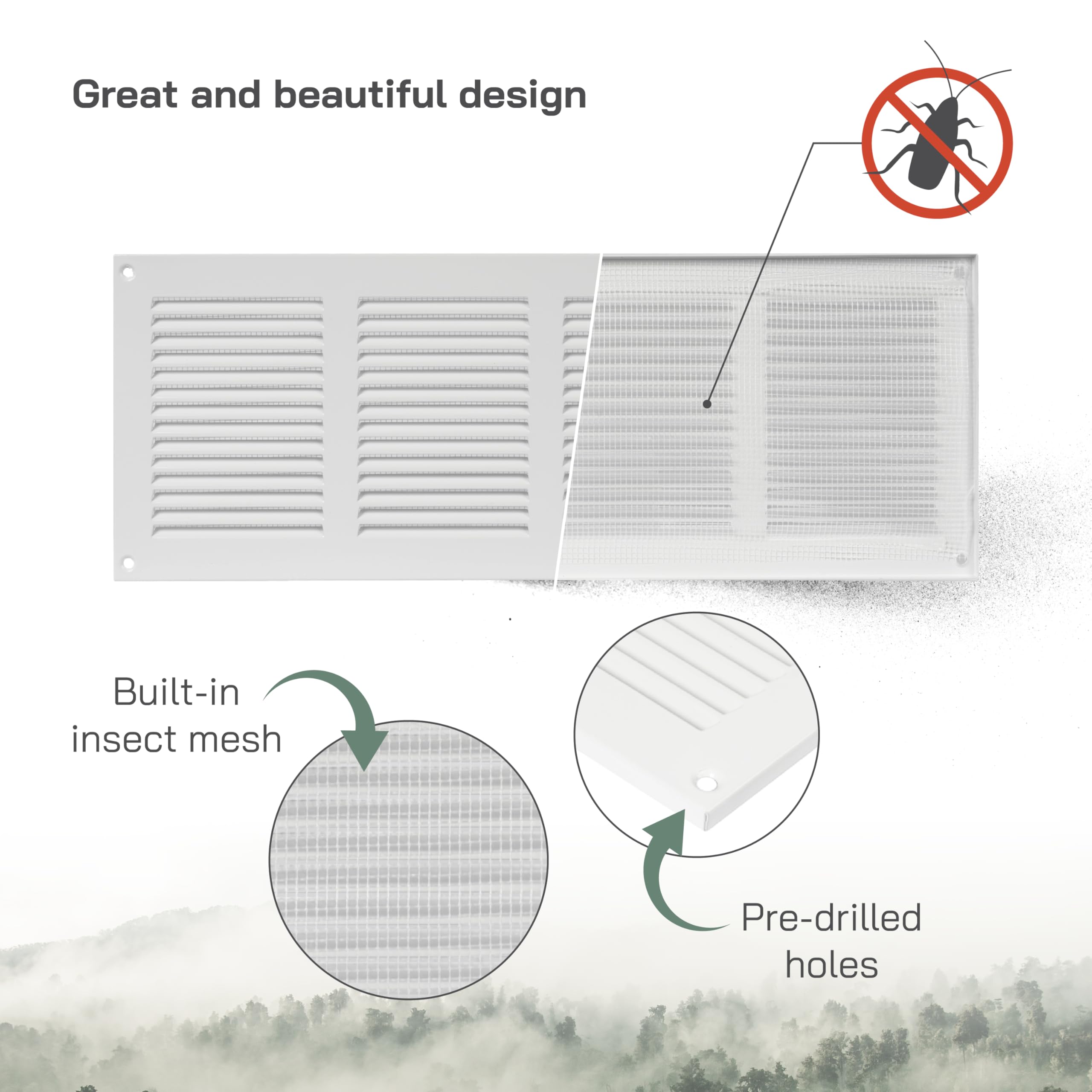 Vent Systems 16" x 6" Inch White Metal Vent Cover – Louvered Air Return Grille with Built-in Mesh Screen – Heavy-Duty Wall & Ceiling Ventilation Cover for Home, Office, Garage – Indoor and Outdoor Use - Image 3