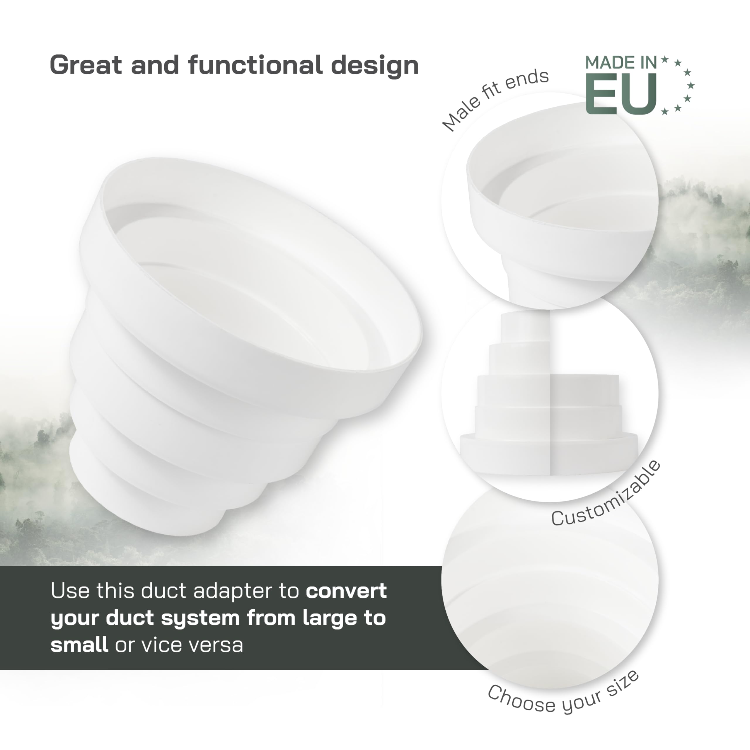 Vent Systems 3” 4” 5” 6” White Plastic Duct Reducer Increaser – Highly Durable Universal Vent Adapter for HVAC Air Ducts – Easy to Install in Bathroom, Kitchen, Office, and Home Ventilation Systems - Image 3