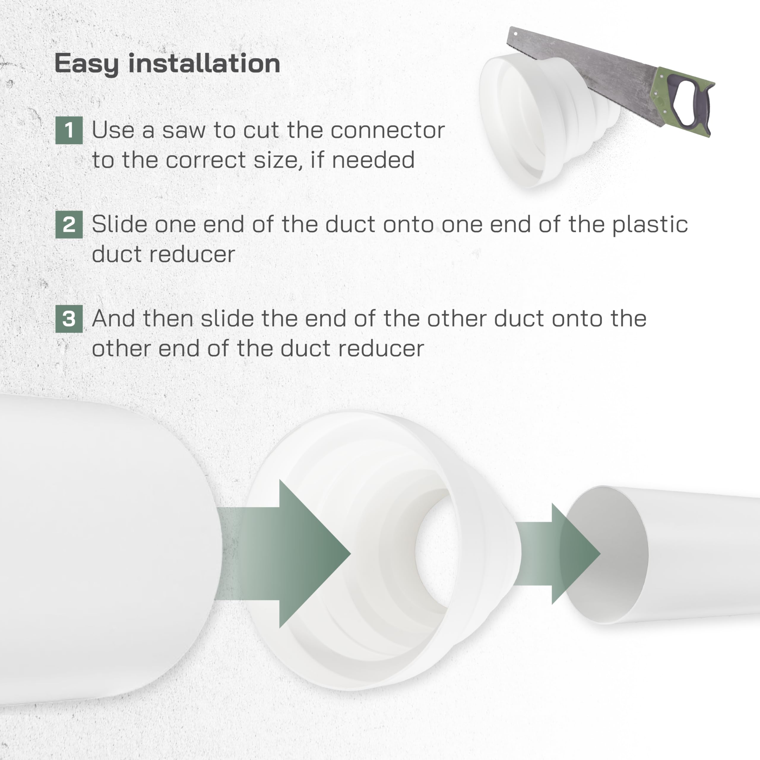 Vent Systems 3” 4” 5” 6” White Plastic Duct Reducer Increaser – Highly Durable Universal Vent Adapter for HVAC Air Ducts – Easy to Install in Bathroom, Kitchen, Office, and Home Ventilation Systems - Image 4