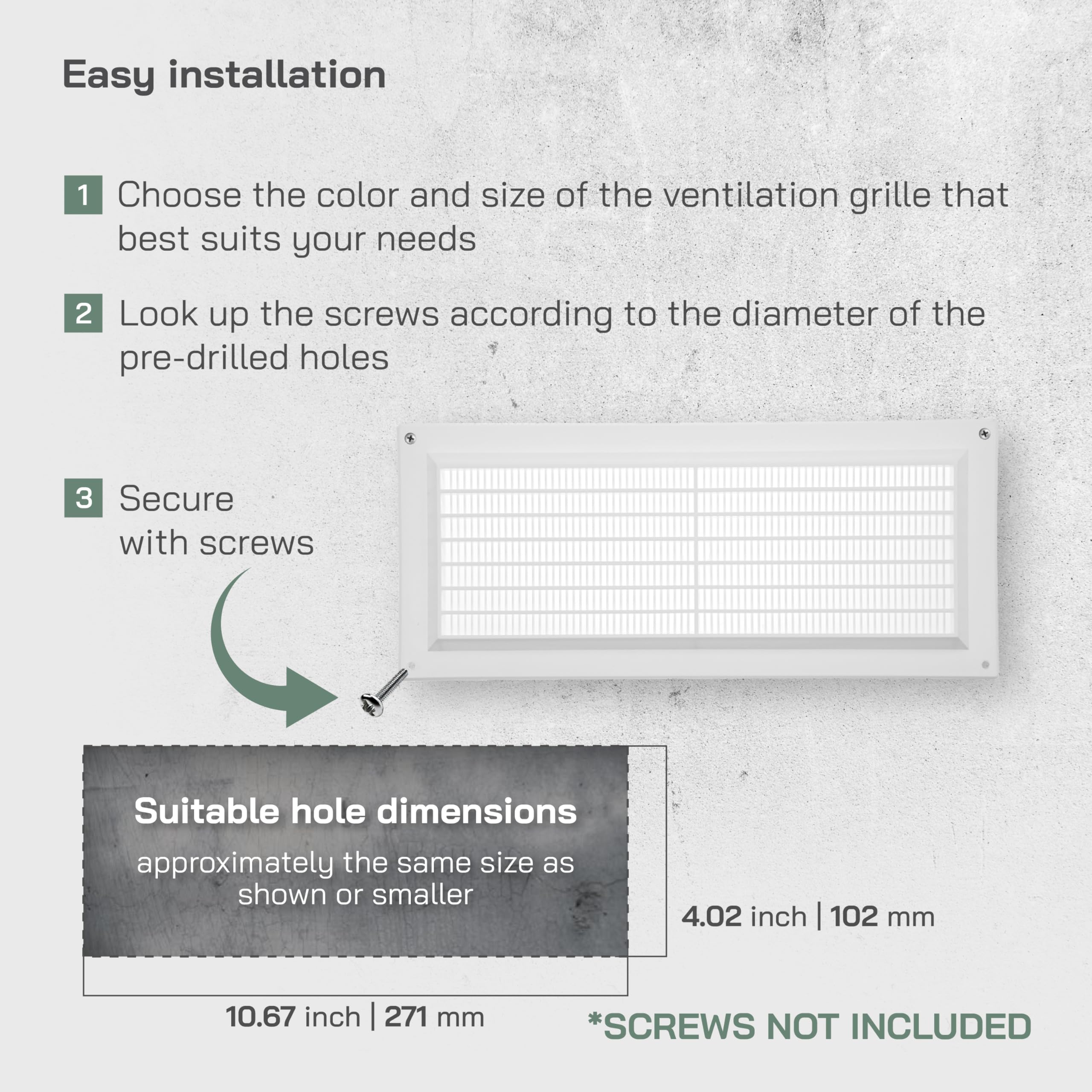 Vent Systems 3" x 10" Inch (Opening Dimensions) White Plastic Air Vent Cover - Rectangular Return Grille with Built-in Mesh Screen - HVAC Ventilation Grill for Home Improvement - Indoor, Outdoor Use - Image 4