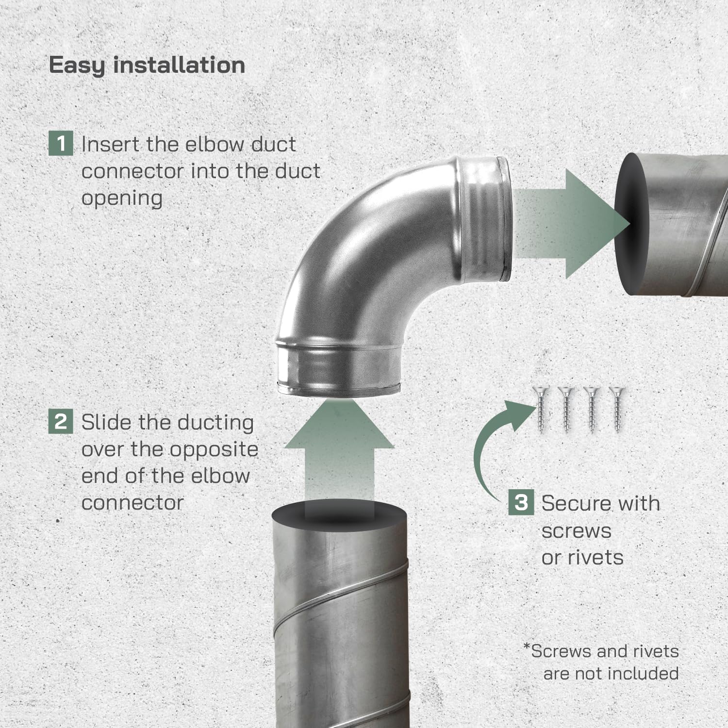 Vent Systems 4" Inch 90 Degree Elbow Duct Connector – Heavy-Duty Galvanized Steel Round Pipe Fitting – Rust-Resistant HVAC Exhaust Coupler for Dryer Vent, Heating, Cooling and Air Duct Systems - Image 4