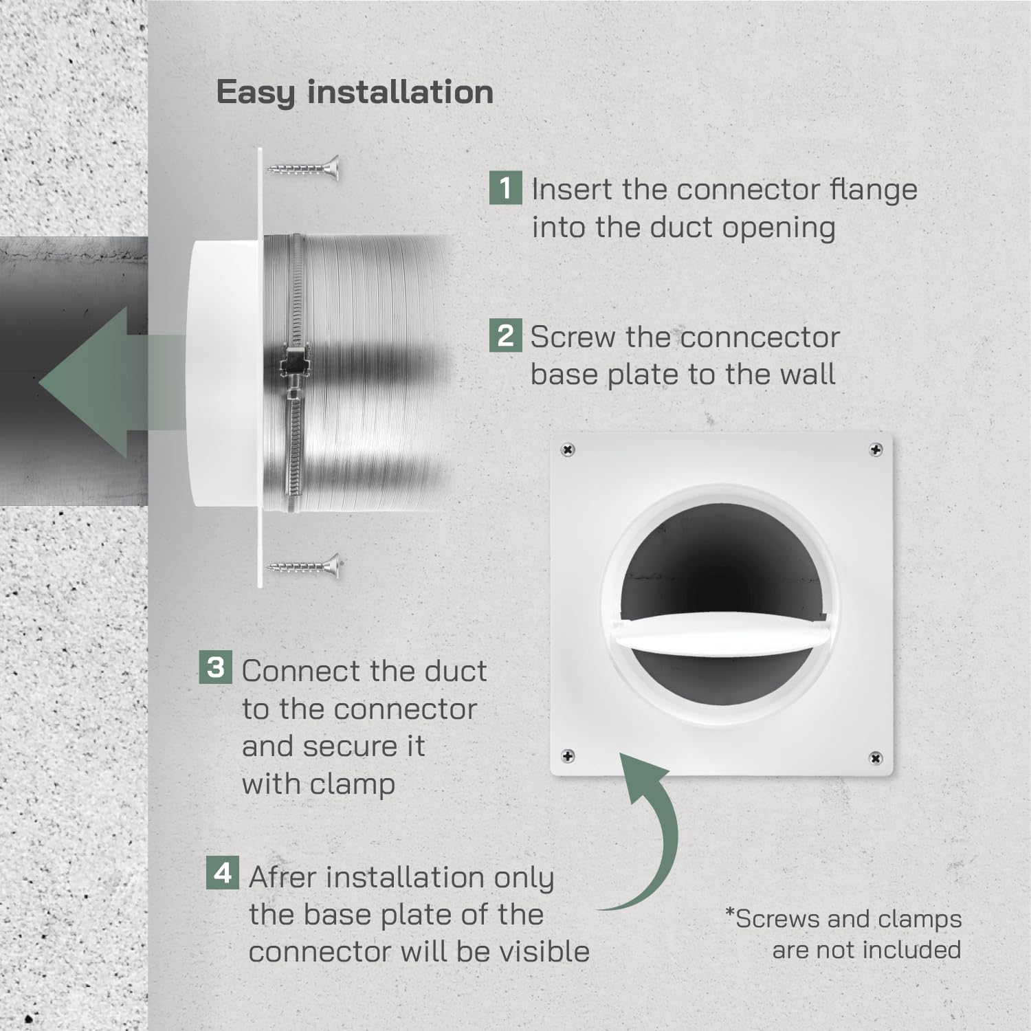 Vent Systems 4" inch Air Vent Duct Connector Flange Straight Ventilation Pipe Plastic Ducting Connector Plate For Cooling Heating Ventilation System HVAC With Valve - Image 4