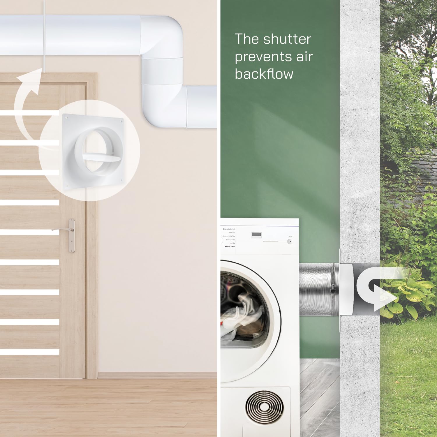 Vent Systems 4" inch Air Vent Duct Connector Flange Straight Ventilation Pipe Plastic Ducting Connector Plate For Cooling Heating Ventilation System HVAC With Valve - Image 5