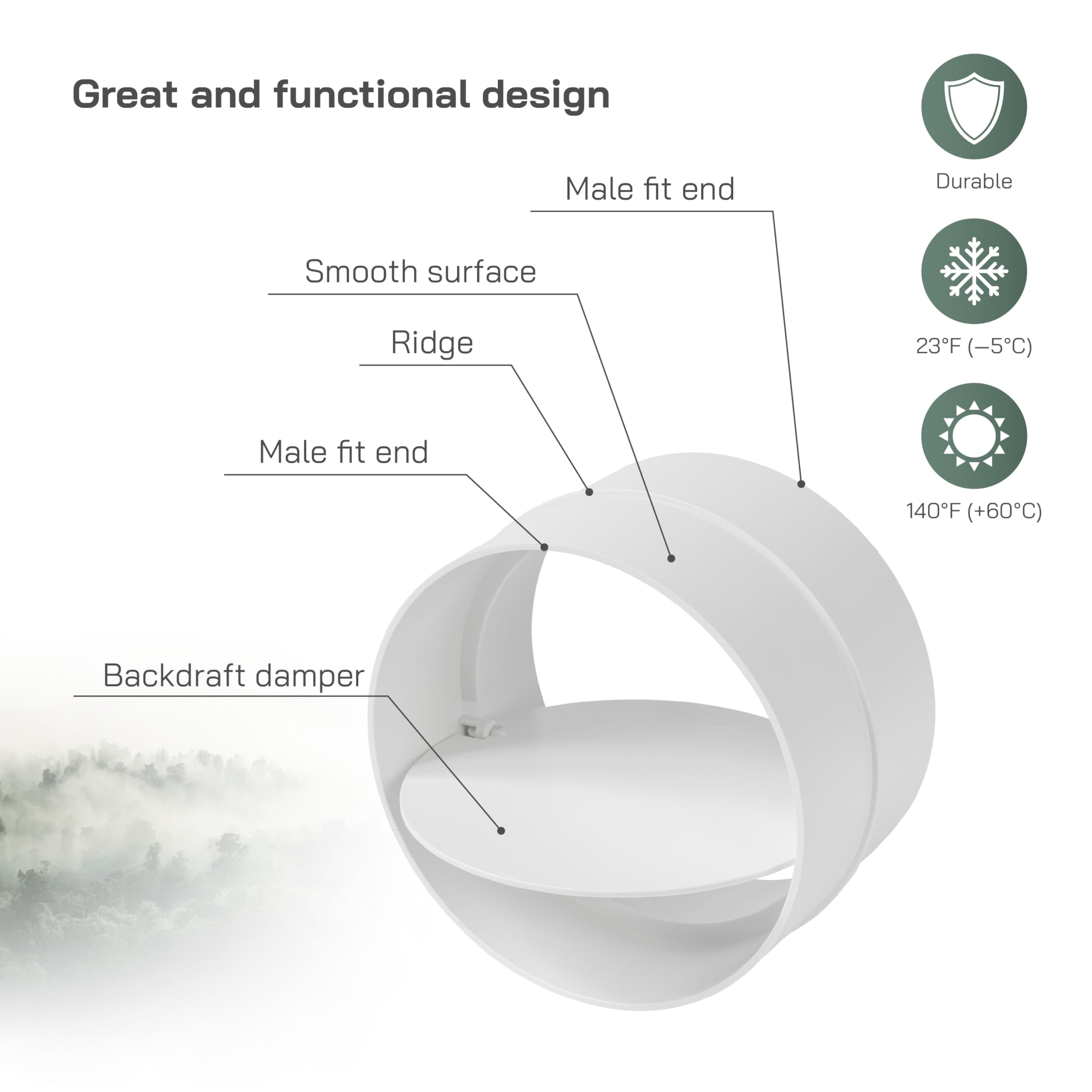 Vent Systems 4'' Inch Backdraft Damper - Backdraft Shutter - ABS Plastic Inline Duct Connector Draft/Backflow Blocker - One-Way Airflow Ducting Insert - HVAC Exhaust Connector with Valve - Image 4
