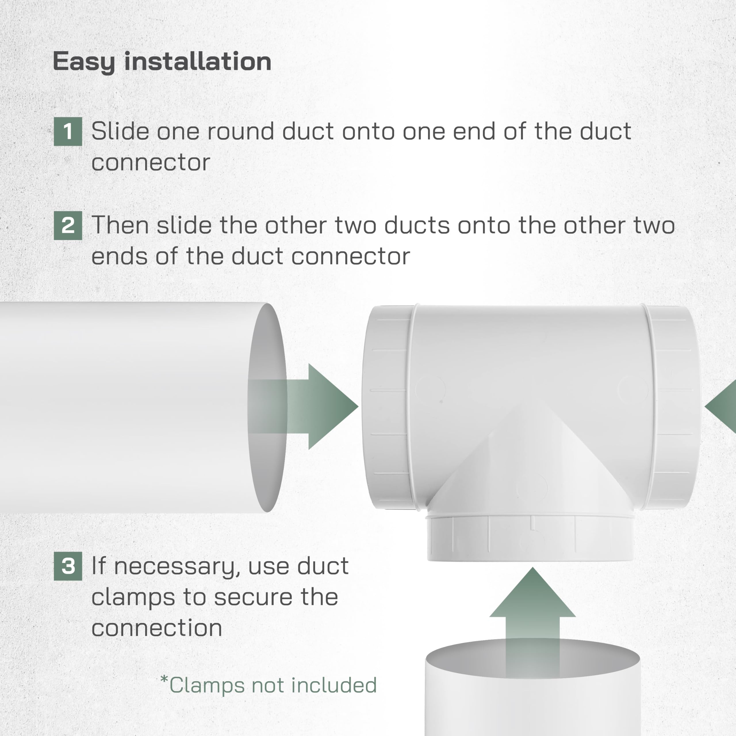 Vent Systems 4 Inch Duct Connector 3 Way Hose Adapter/Splitter for Hose T-Shape Round Pipe Connector- Extractor Fan - Duct Hose Dryer Vent T Connector - 4 Inch 3 Way Fitting - Duct Splitter - Image 4
