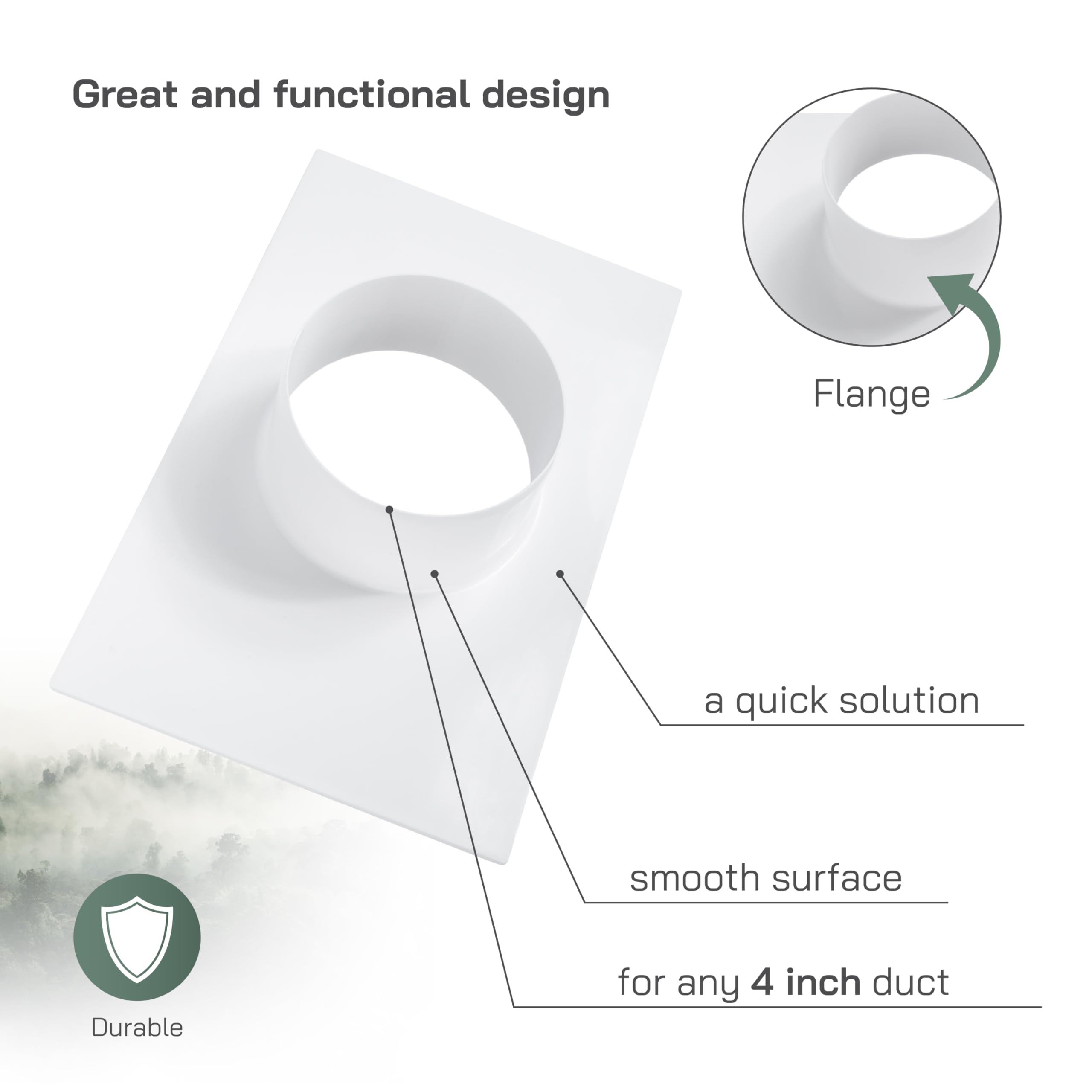 Vent Systems 4 Inch Duct Connector Flange – White Plastic Straight Ventilation Plate Adapter – Heavy-Duty HVAC Air Vent Fitting for Wall, Ceiling or Floor Mounting – Easy Indoor Installation - Image 4