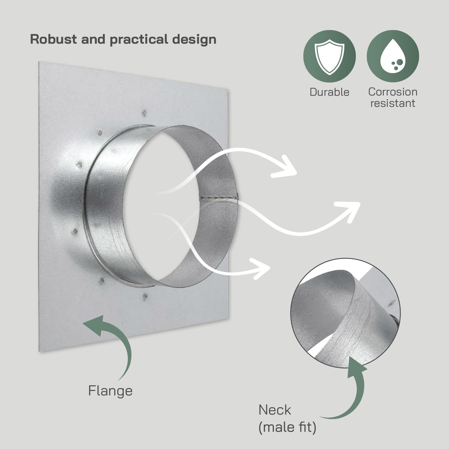 Vent Systems 4" Inch Duct Connector Flange with Square Spigot Wall Plate – Dryer Vent Adapter and Mounting Plate – Ideal for Seamless HVAC Ductwork Connections, Exhaust Fans, and Airflow Management - Image 3