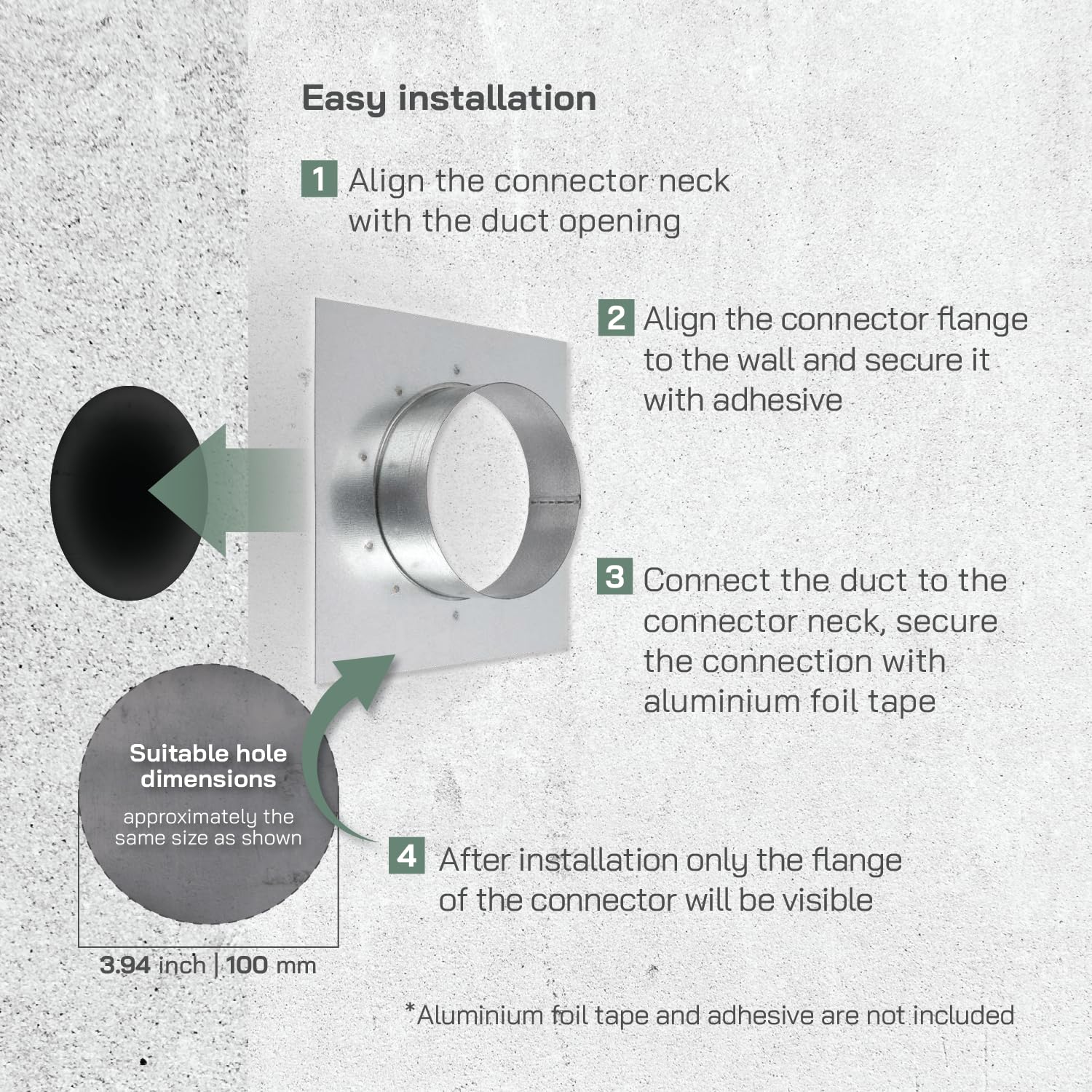 Vent Systems 4" Inch Duct Connector Flange with Square Spigot Wall Plate – Dryer Vent Adapter and Mounting Plate – Ideal for Seamless HVAC Ductwork Connections, Exhaust Fans, and Airflow Management - Image 4