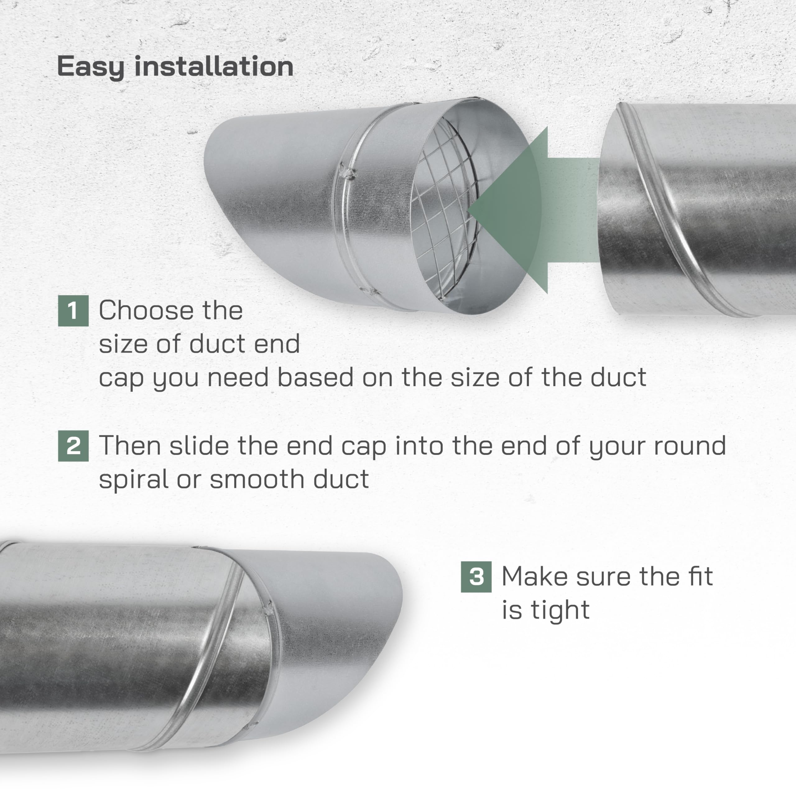 Vent Systems 4" Inch Galvanized Steel Duct Vent Cap - Vent Cover for Ducting - Exhaust Duct Pipe Cover with Hood - Dryer Vent Cover - Mesh Screen - Duct/HVAC Air Vent Deflector Plug - End Cap - Image 3