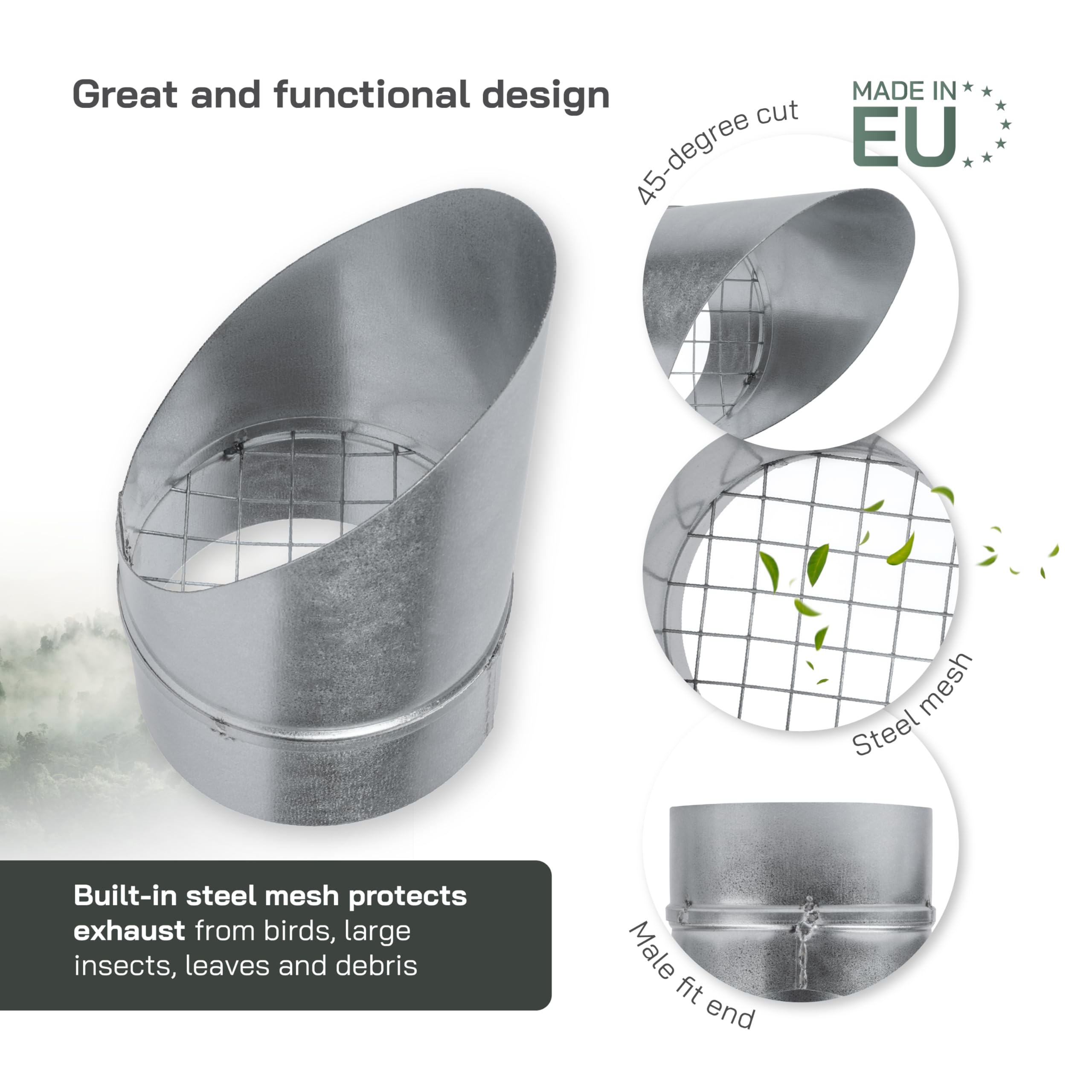 Vent Systems 4" Inch Galvanized Steel Duct Vent Cap - Vent Cover for Ducting - Exhaust Duct Pipe Cover with Hood - Dryer Vent Cover - Mesh Screen - Duct/HVAC Air Vent Deflector Plug - End Cap - Image 4