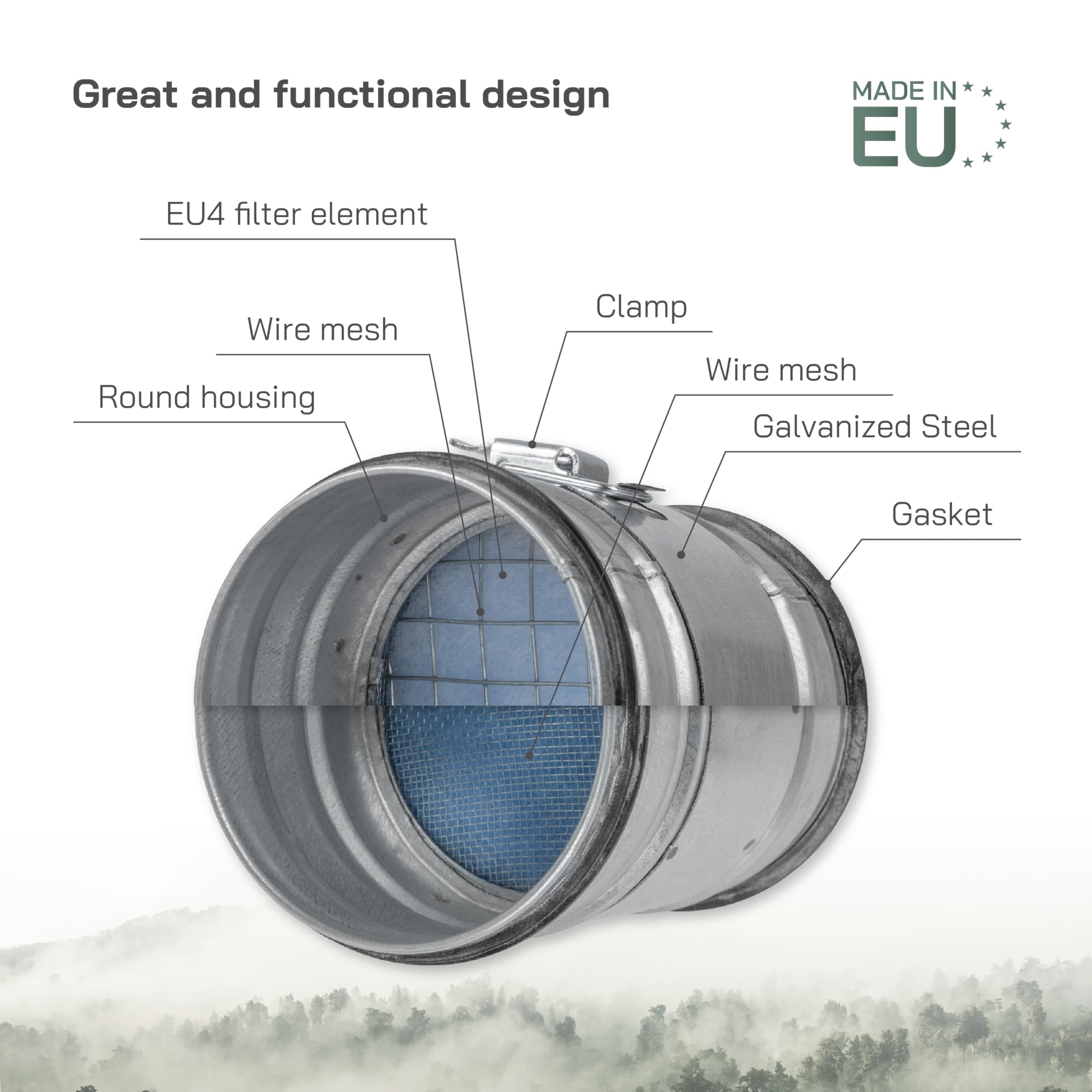 Vent Systems 4" Inch Inline Air Filter - Duct Filter - G4 Class Filtration Purifier System with Steel Mesh Screen - Air Vent Filters for Dust Collection/Air Purification - Rigid/Flexible Vent Hose - Image 4