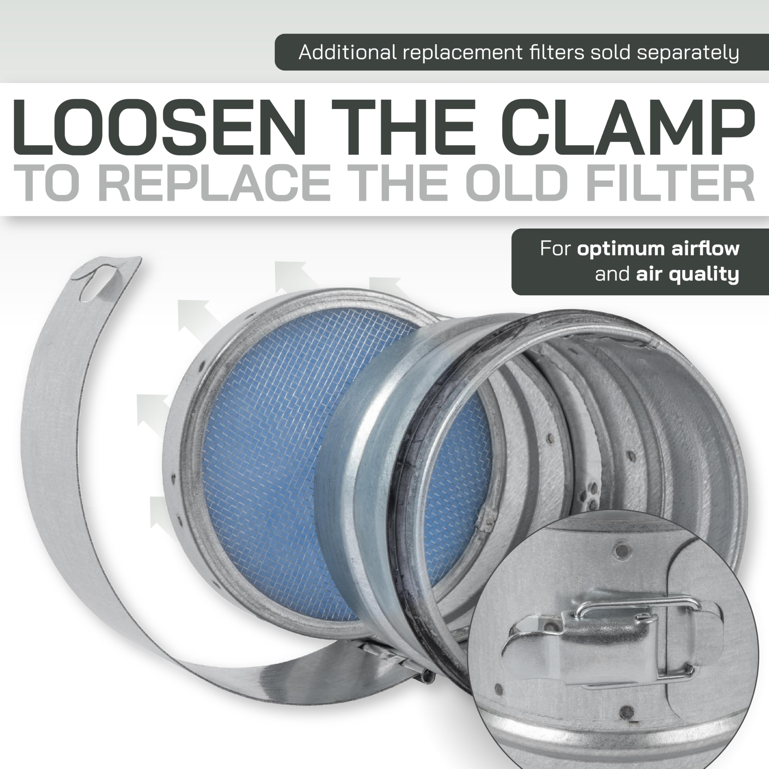 Vent Systems 4" Inch Inline Air Filter - Duct Filter - G4 Class Filtration Purifier System with Steel Mesh Screen - Air Vent Filters for Dust Collection/Air Purification - Rigid/Flexible Vent Hose - Image 7