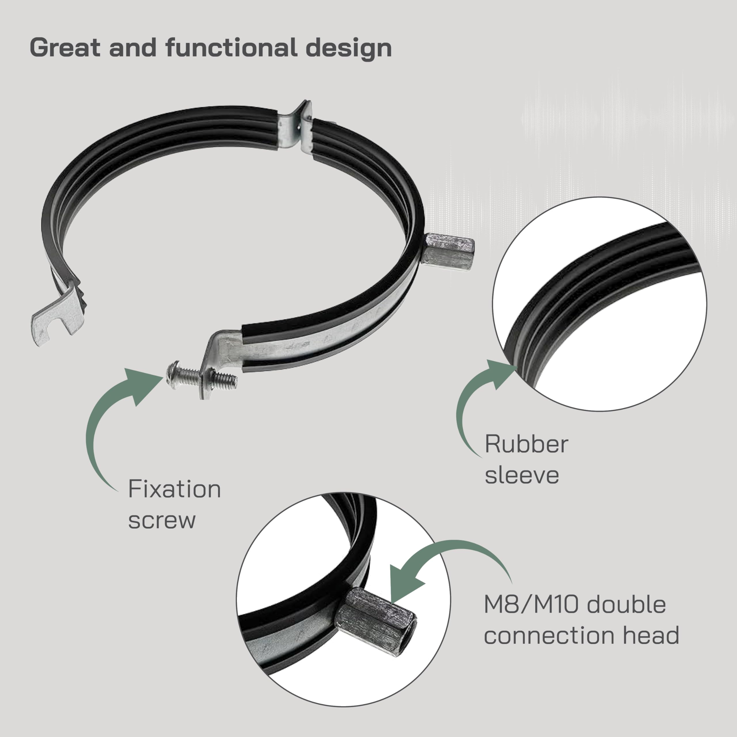 Vent Systems 4" Inch Pipe Clamp – 5 Pack – Heavy-Duty Galvanized Steel Duct Clamps with Rubber Lining for Noise Reduction – Adjustable HVAC Ventilation Pipe Hanger Brackets for Wall or Ceiling Mount - Image 3