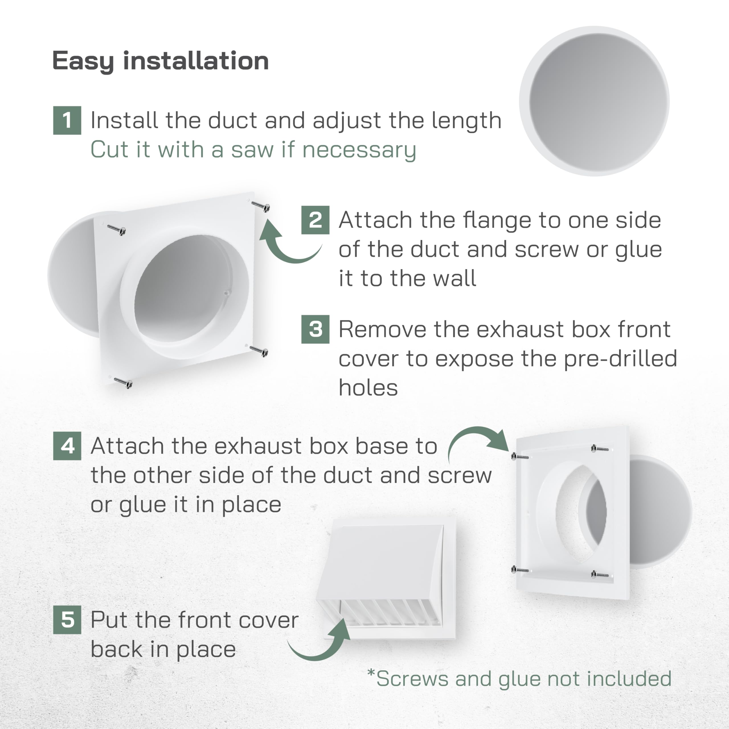 Vent Systems 4'' Inch Plastic Adjustable Through Wall Ventilation Kit - Dryer Vent Kit - Ventilation Tube With Exhaust Hood Vent Cover And Duct Connector - Built In Gravity Damper in Exhaust Hood - Image 4