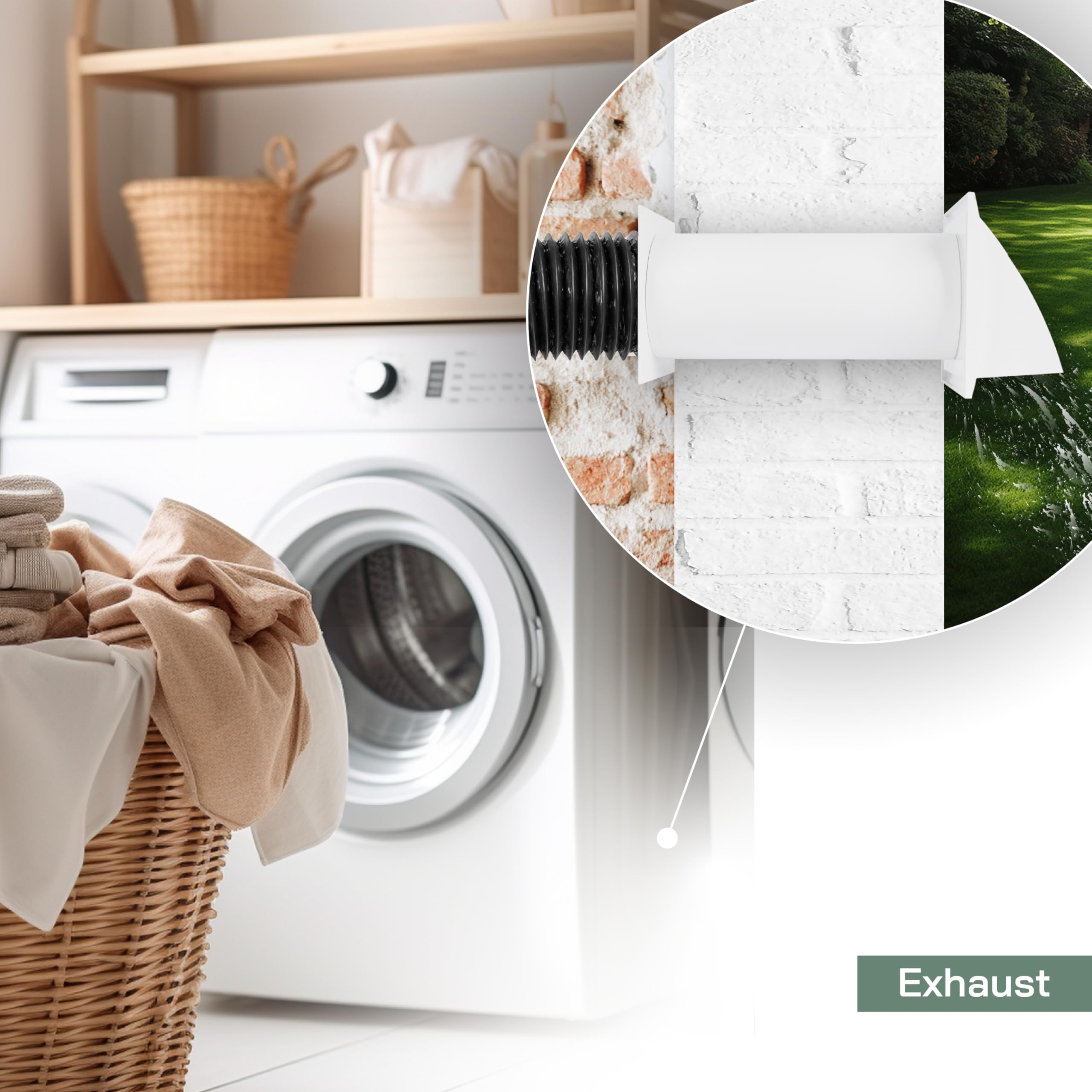 Vent Systems 4'' Inch Plastic Adjustable Through Wall Ventilation Kit - Dryer Vent Kit - Ventilation Tube With Exhaust Hood Vent Cover And Duct Connector - Built In Gravity Damper in Exhaust Hood - Image 5