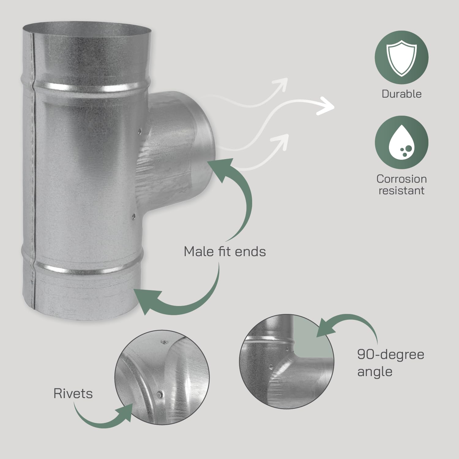 Vent Systems 4'' Inch T Shape Duct Connector 3 Way Hose Adapter/Splitter For Hose T-shape Round Pipe Connector- Extractor Fan - Duct Hose Dryer Vent T Connector - 4 Inch 3 Way Fitting - Image 3