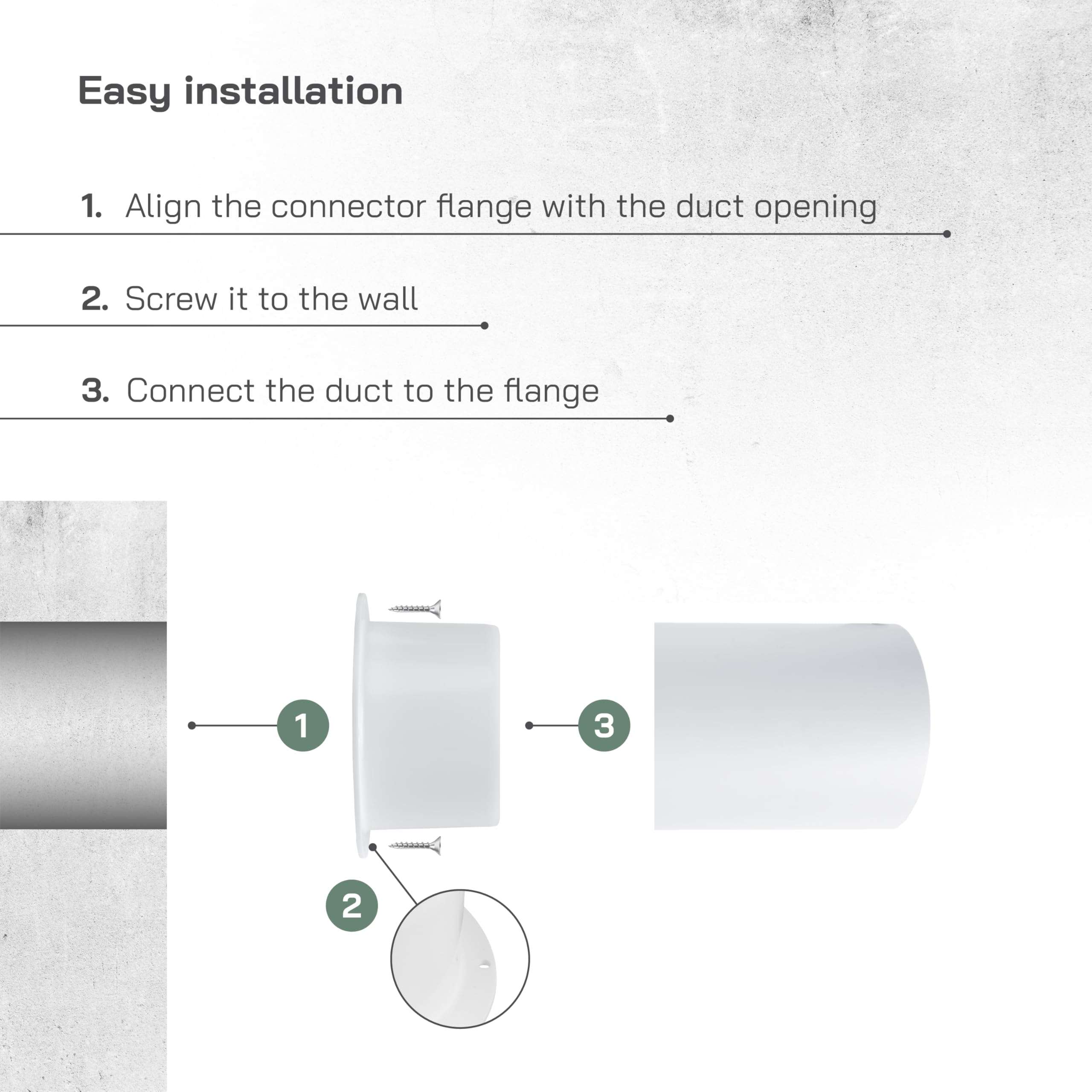 Vent Systems 4" Inch White Air Vent Duct Connector Flange - HVAC Plastic Vent Pipe Adapter with Mounting Plate - Round Straight Wall Mount Plate for Home Exhaust Fan, Bathroom, Kitchen Ventilation - Image 4
