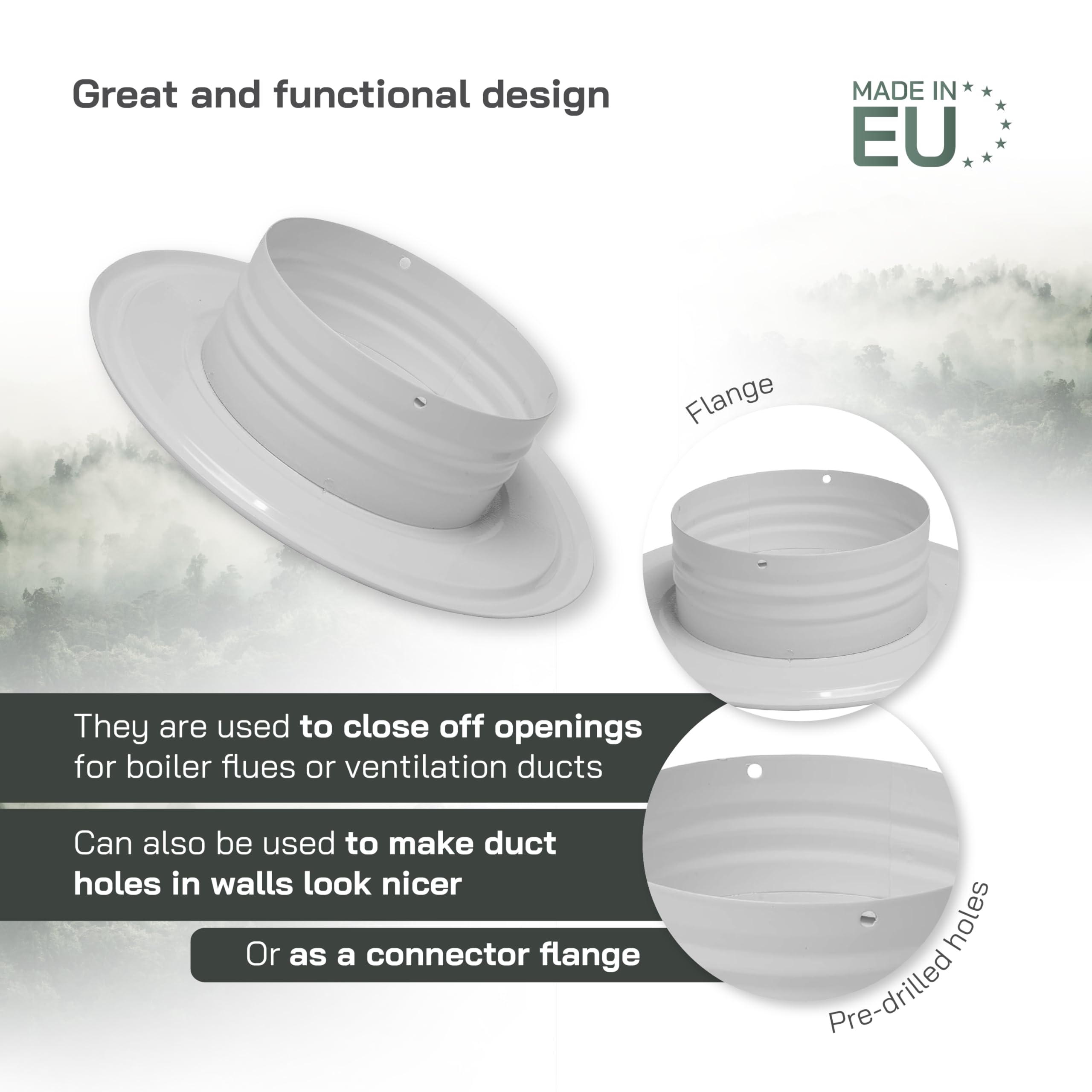 Vent Systems 4" Inch White Duct Connector Flange Plate – Galvanized Steel Straight HVAC Fitting for Cooling, Heating, Airflow, Ventilation System - Wall, Ceiling, Pipe Mount - Indoor Outdoor Use - Image 3