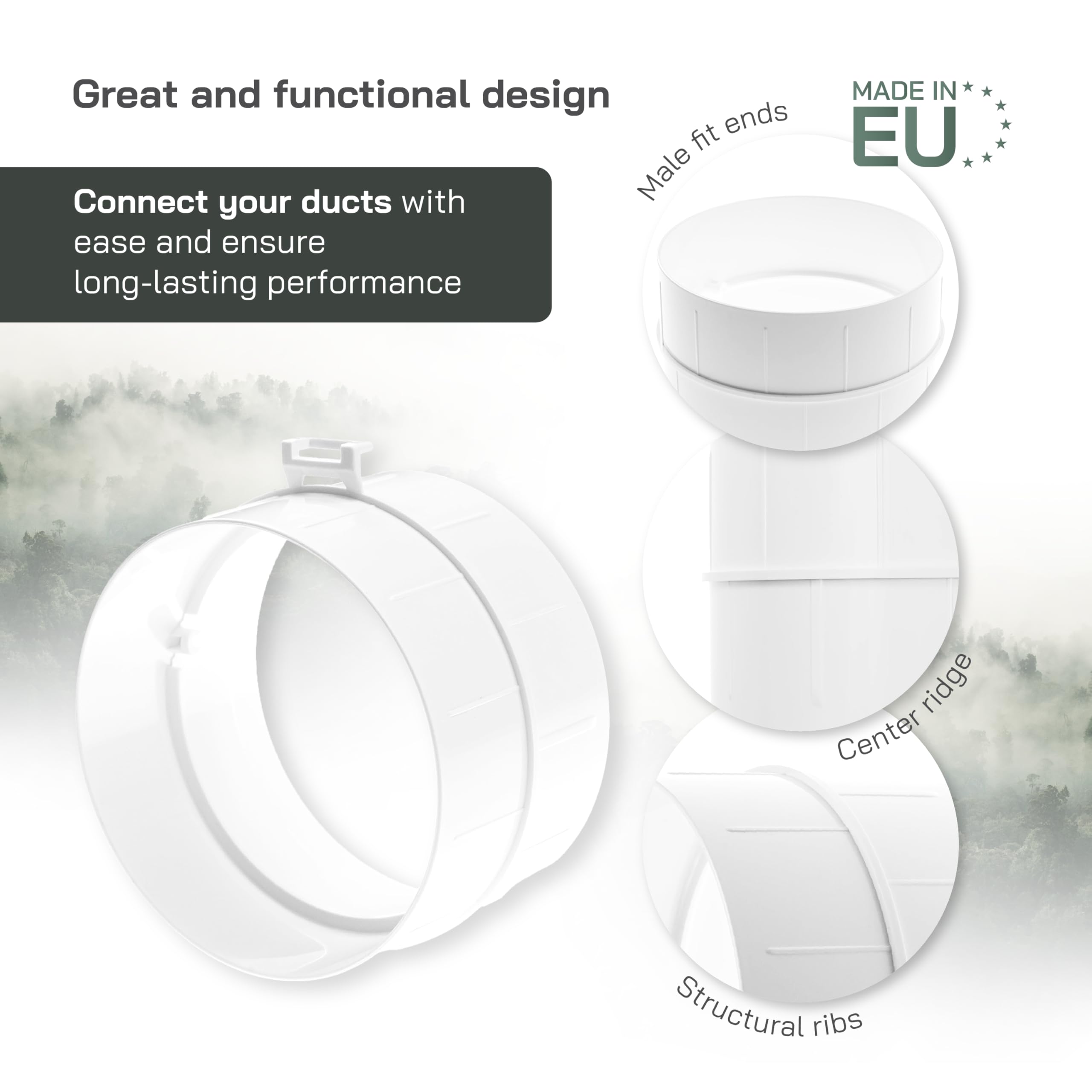 Vent Systems 4" Inch - White - Male Fit Duct Pipe Connector - ABS Plastic - Hose Dryer Vent Coupler - Flexible Or Straight Duct Coupler - Ducting Connection 4 Inch - Image 3