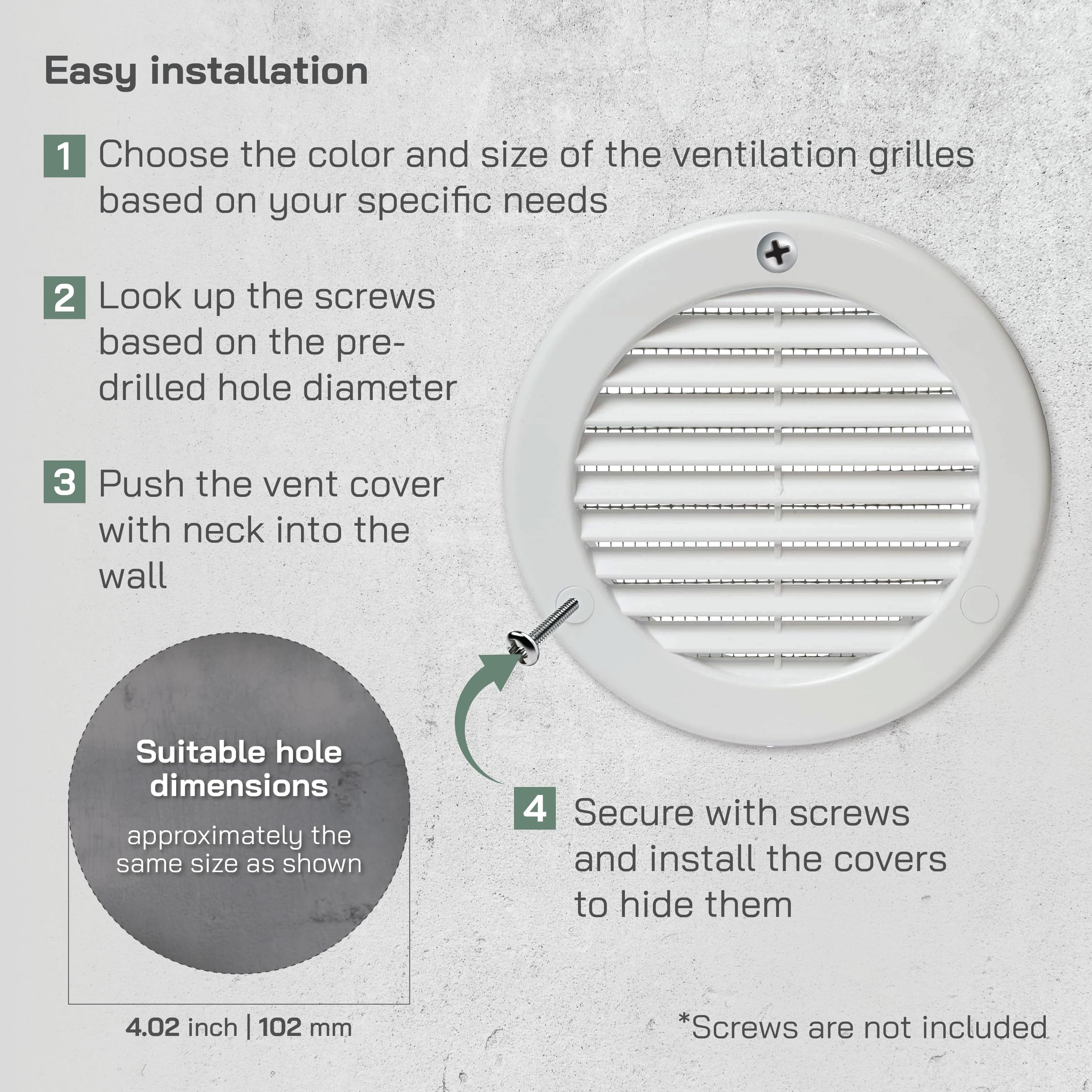 Vent Systems 4" Inch White Plastic Vent Cover - Durable Round Air Duct Grille with Built-in Protective Mesh - Easy to Install Wall or Ceiling - for Bathroom, Kitchen, Garage - Indoor and Outdoor Use - Image 4