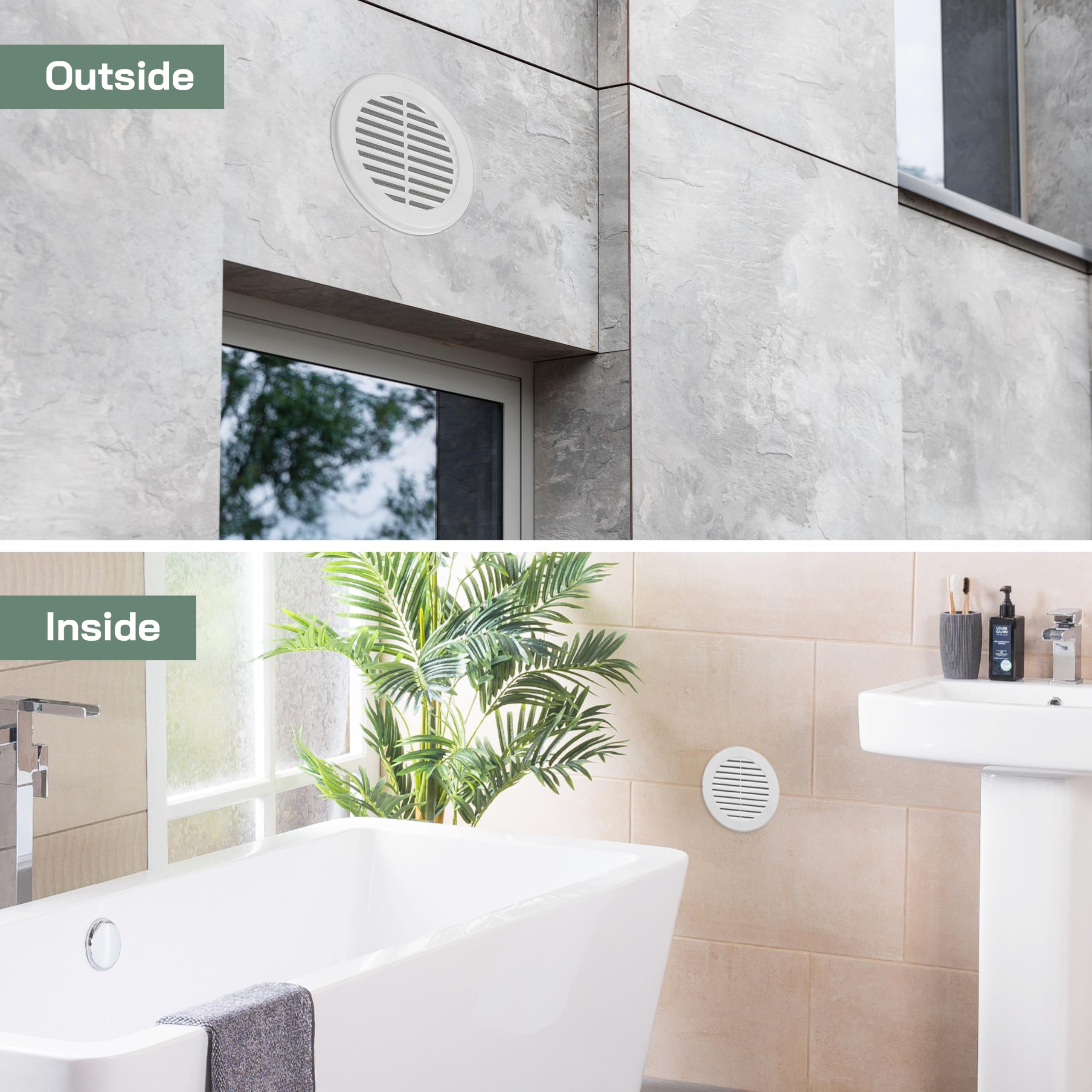 Vent Systems 4" Inch White Plastic Vent Cover - Durable Round Air Duct Grille with Built-in Protective Mesh - Easy to Install Wall or Ceiling - for Bathroom, Kitchen, Garage - Indoor and Outdoor Use - Image 5