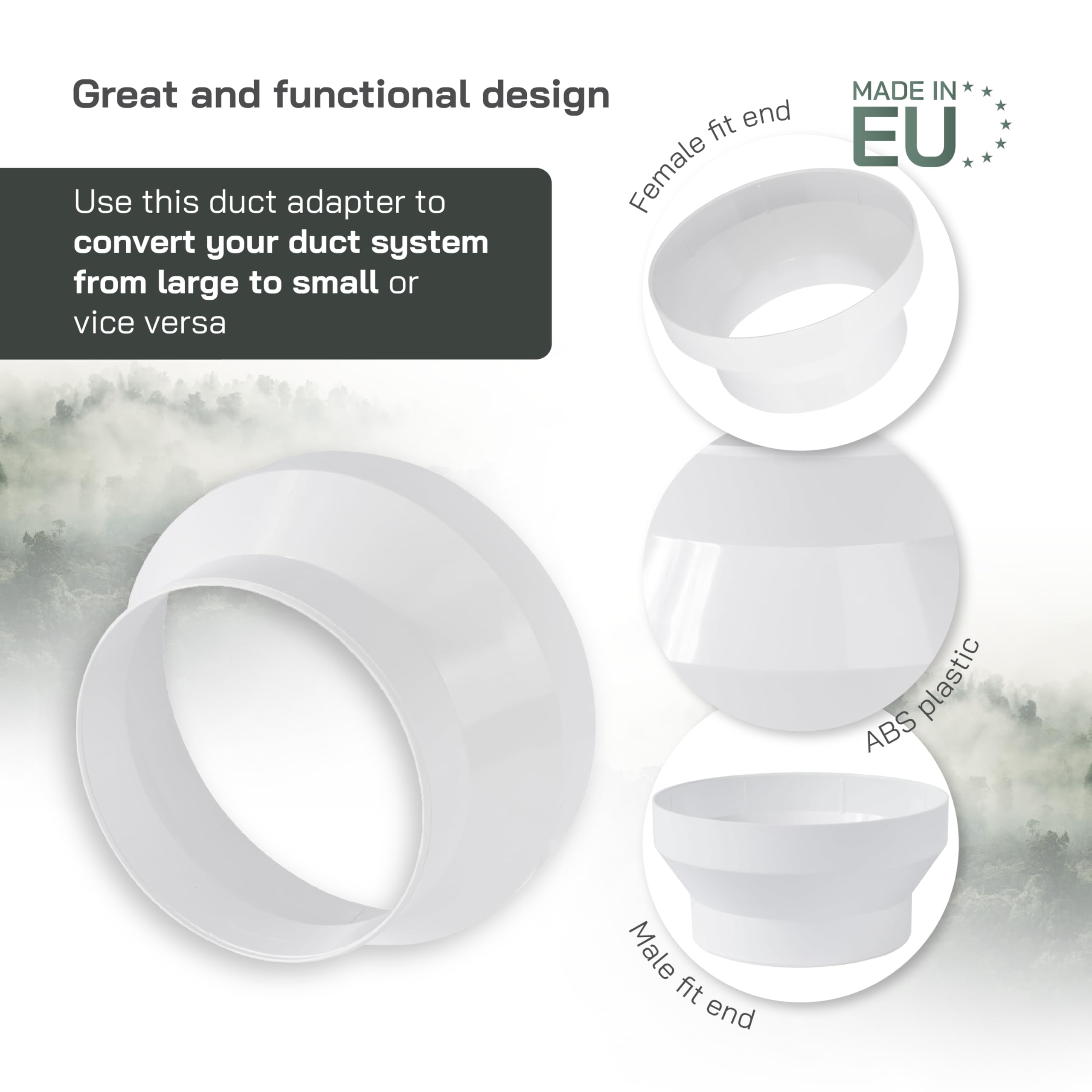 Vent Systems 4" to 5" White Duct Connector Fitting – Plastic Pipe Reducer for HVAC Ventilation, Heating, Cooling & Exhaust - Durable Duct Adapter for Round Ducting and Pipes - Indoor Use - Image 3