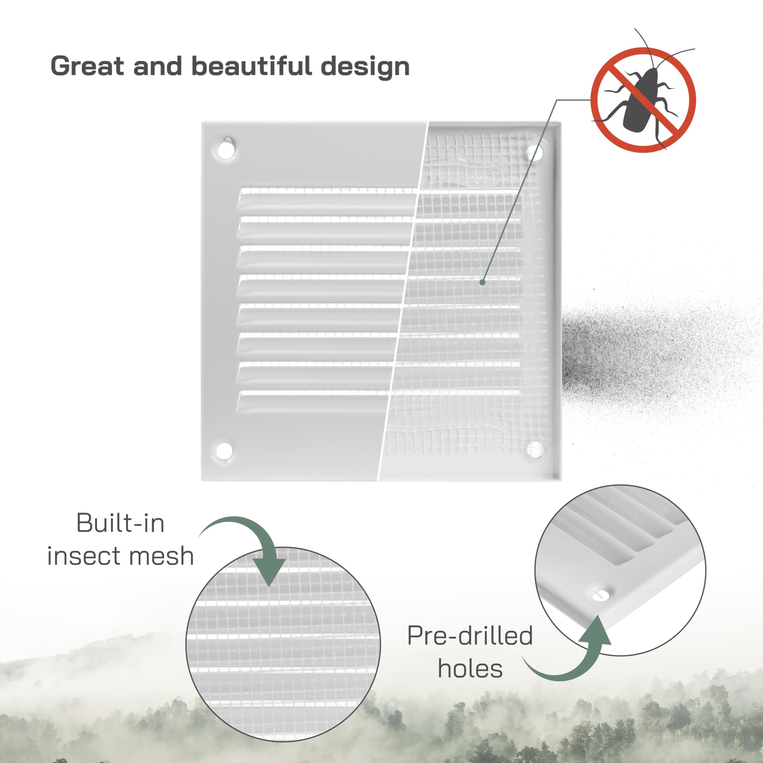 Vent Systems 4'' x 4'' Inch (Overall Dimensions) - White Air Vent Cover Metal Air Return Grill with Built in Mesh Screen HVAC Vent Duct Cover for Home Improvement - Exhaust, HVAC Ducting Ventilation - Image 3