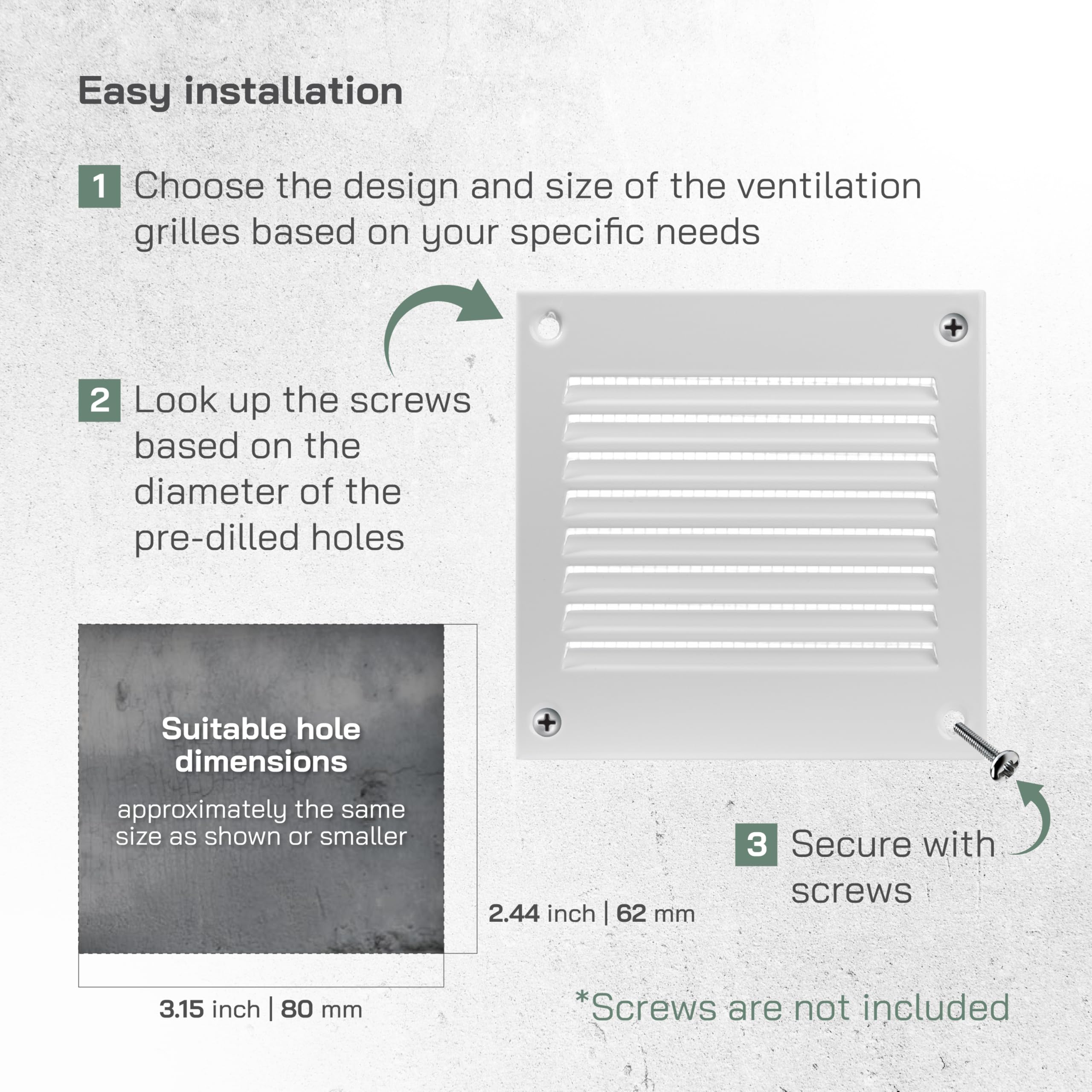 Vent Systems 4'' x 4'' Inch (Overall Dimensions) - White Air Vent Cover Metal Air Return Grill with Built in Mesh Screen HVAC Vent Duct Cover for Home Improvement - Exhaust, HVAC Ducting Ventilation - Image 4