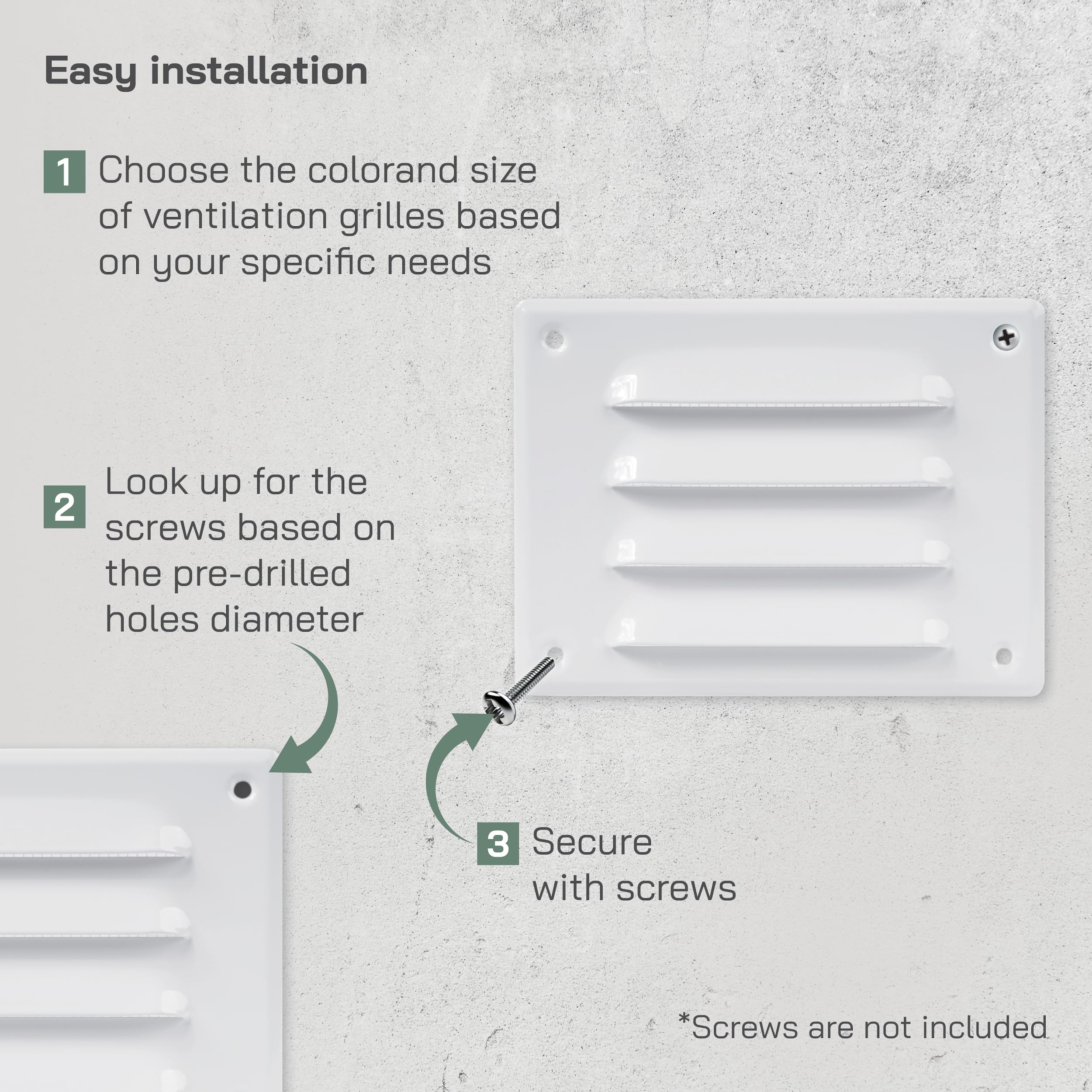 Vent Systems 5.5" x 4" Inch (Overall Dimensions) - White - Air Vent Cover - Metal Air Return Grill with Built-in Protection Mesh - HVAC Vent Duct Cover for Home Improvement - Image 4