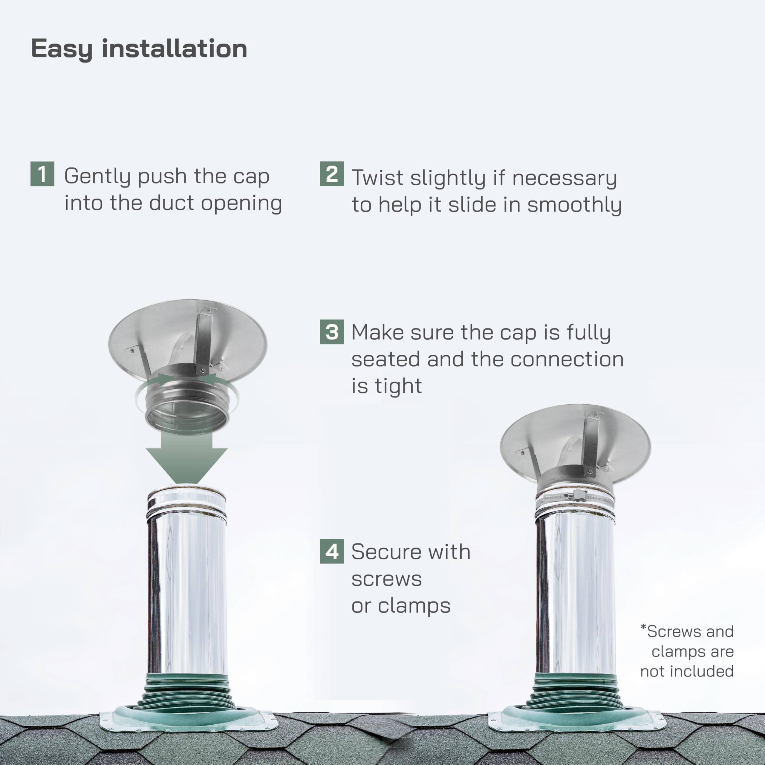 Vent Systems 5" Inch Round 360 Vent Cap - Galvanized Metal - House Exhaust Roof Cap for Perfect Insulation - Chimney Flue Cover, Rooftop Vent Cap - Wind Resistant Chimney Cap 125 mm - Image 4