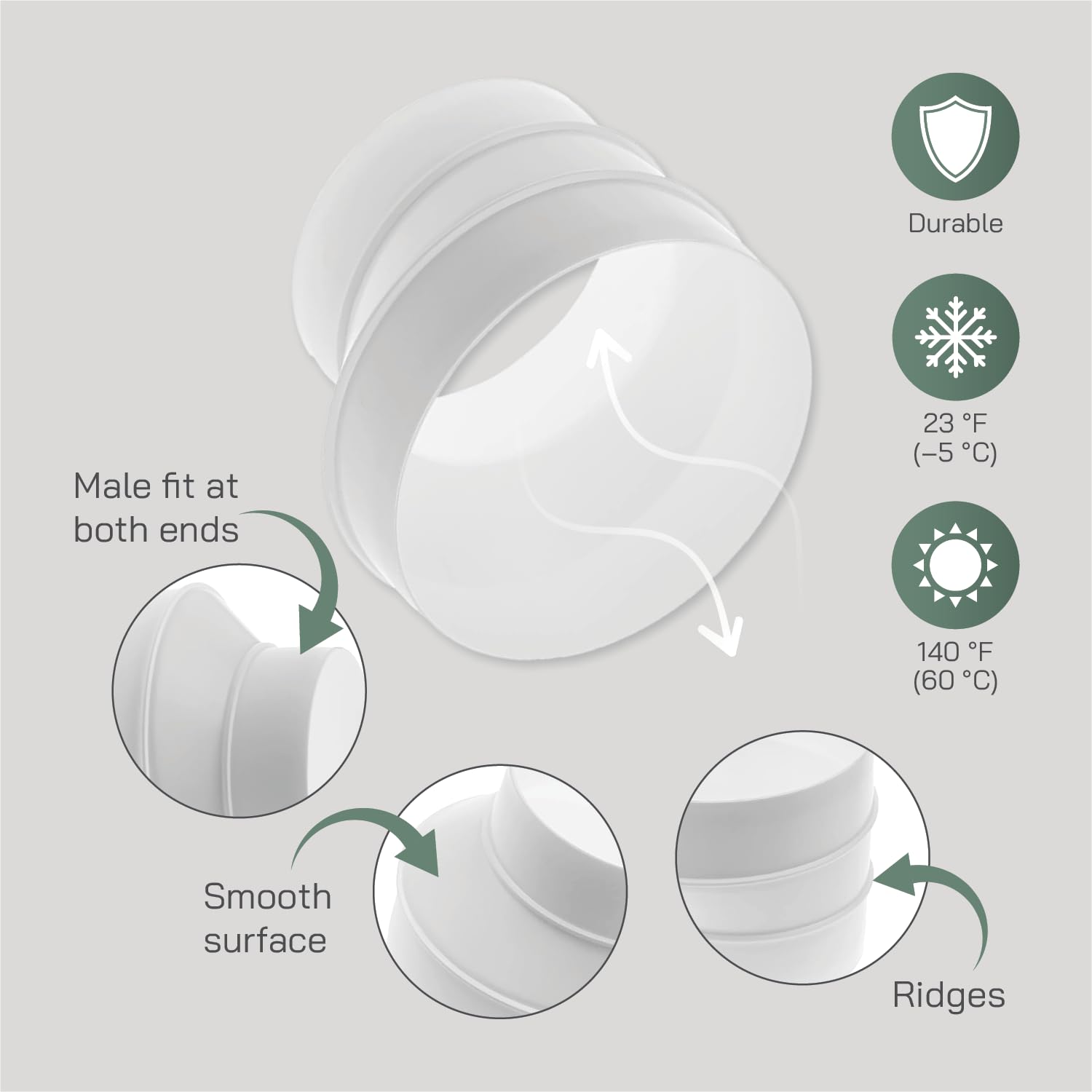 Vent Systems 5" Inch to 4" Inch Duct Reducer Adapter – Round Plastic HVAC Pipe Connector Fitting for Exhaust Vents, Dryer Duct in Bathroom, Kitchen, Home - Durable Ventilation Reducer for Indoor Use - Image 3