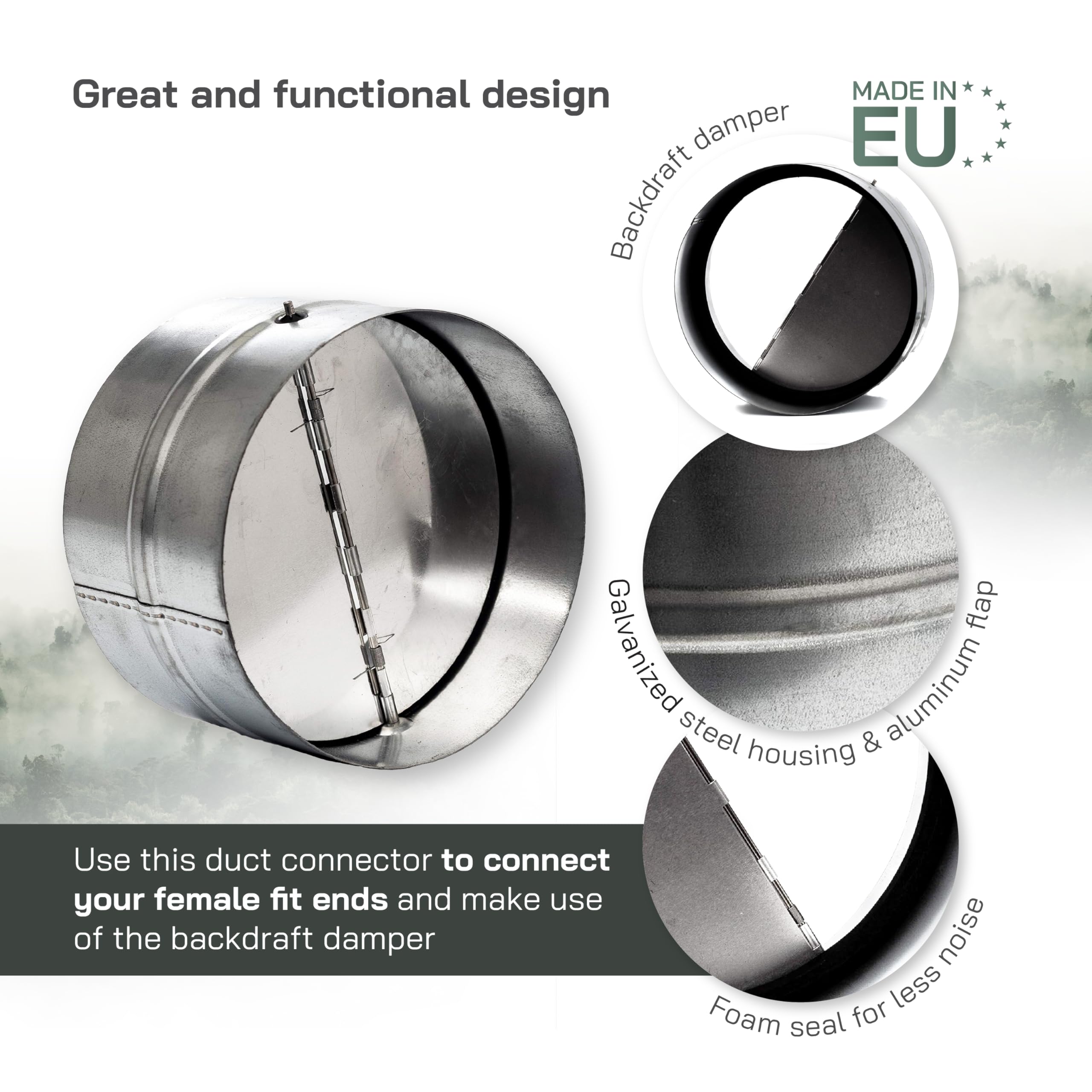 Vent Systems 6" Inch Backdraft Damper – Galvanized Steel Inline Duct Shutter with Heavy-Duty Spring-Loaded Flap and Rubber Seal – One-Way Airflow Blocker for Heating, Cooling and Exhaust Systems - Image 3