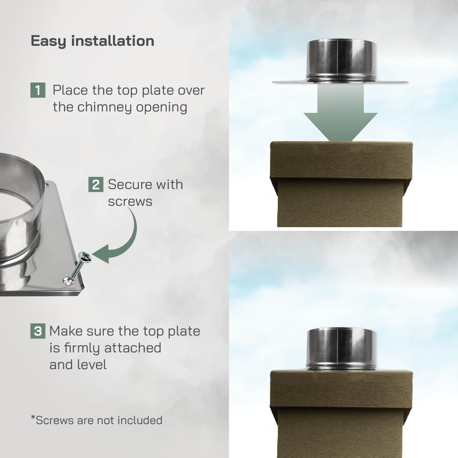 Vent Systems 6" Inch Stainless Steel Chimney Top Plate - Base Mount for Flue Cap or Cowl - Square to Round Roof Cover Flange - Steel Plate Cover for Chimneys - Image 5