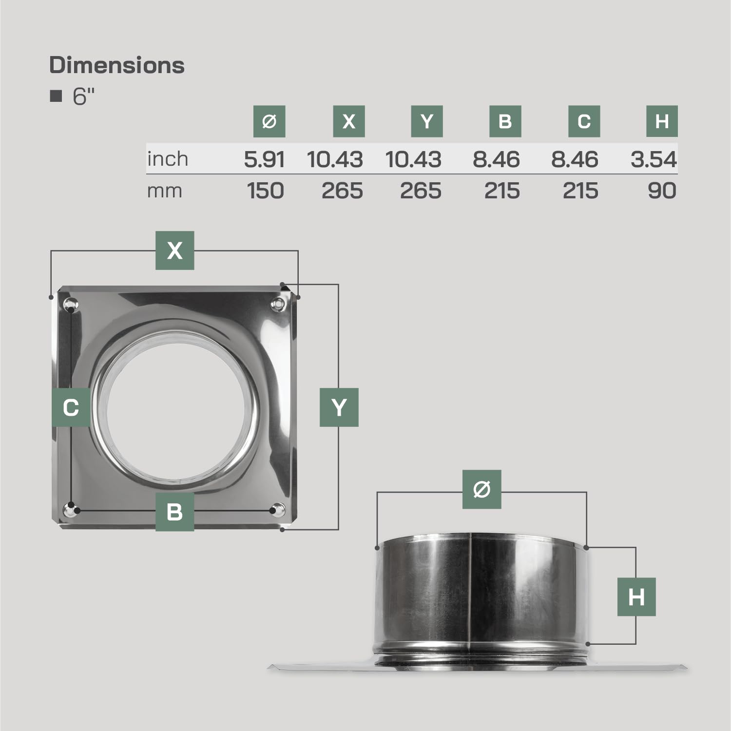 Vent Systems 6" Inch Stainless Steel Chimney Top Plate - Base Mount for Flue Cap or Cowl - Square to Round Roof Cover Flange - Steel Plate Cover for Chimneys - Image 6