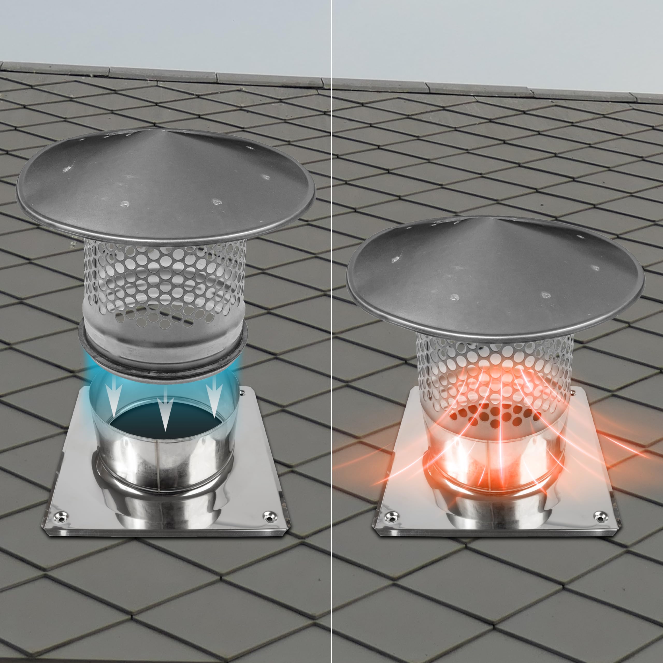 Vent Systems 6" Inch Stainless Steel Chimney Top Plate - Base Mount for Flue Cap or Cowl - Square to Round Roof Cover Flange - Steel Plate Cover for Chimneys - Image 7