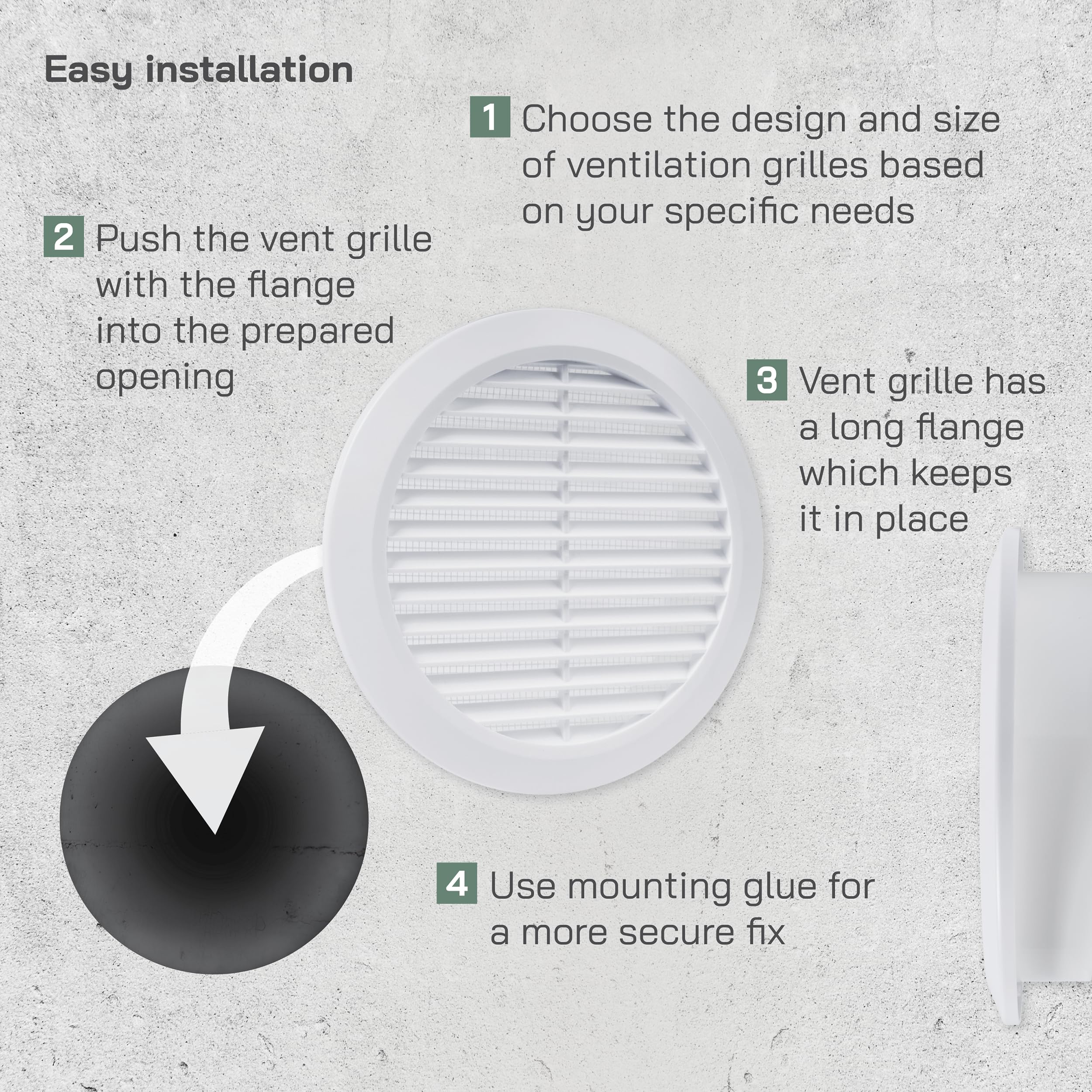 Vent Systems 6'' Inch - White - Soffit Vent Cover - Round Air Vent Louver - Grill Cover - Built-in Mesh Screen - HVAC Vents for Bathroom, Home Office, Kitchen - Plastic Gable Vent - Image 4