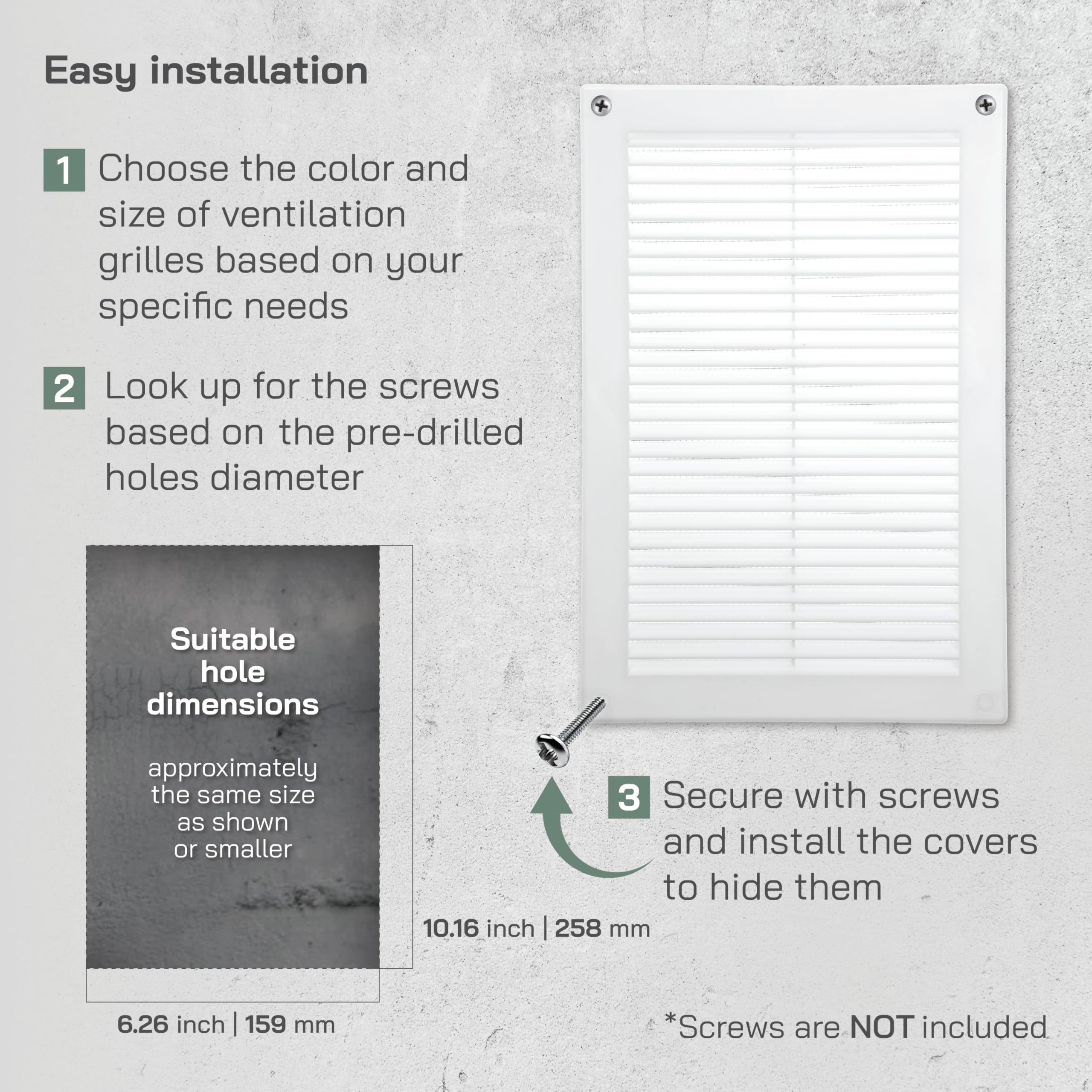 Vent Systems 6" x 10" Inch (Opening Dimensions) - Plastic White Soffit Vent Cover - Flat Rectangular Air Vent Grille - Air Vent Deflector - HVAC 8" x 12" Inch (Overall Dimensions) - Image 4