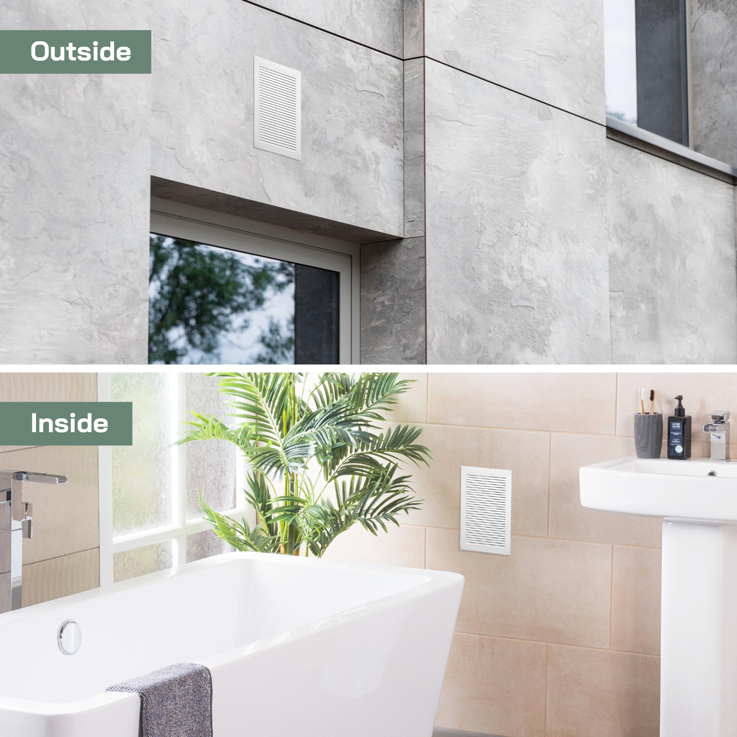 Vent Systems 6" x 10" Inch (Opening Dimensions) - Plastic White Soffit Vent Cover - Flat Rectangular Air Vent Grille - Air Vent Deflector - HVAC 8" x 12" Inch (Overall Dimensions) - Image 5