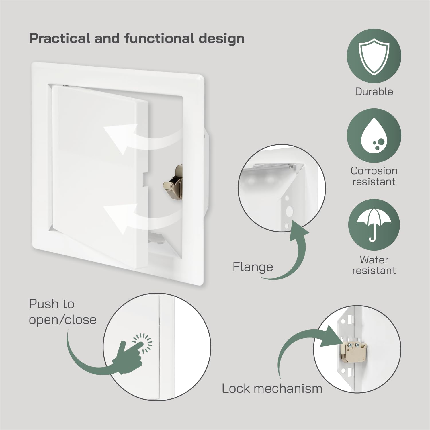 Vent Systems 6'' x 6'' Inch White Metal Access Panel with Click Function - Easy Access Doors - Access Panel for Drywall, Wall, Electrical and Plumbing Service Door - Image 4