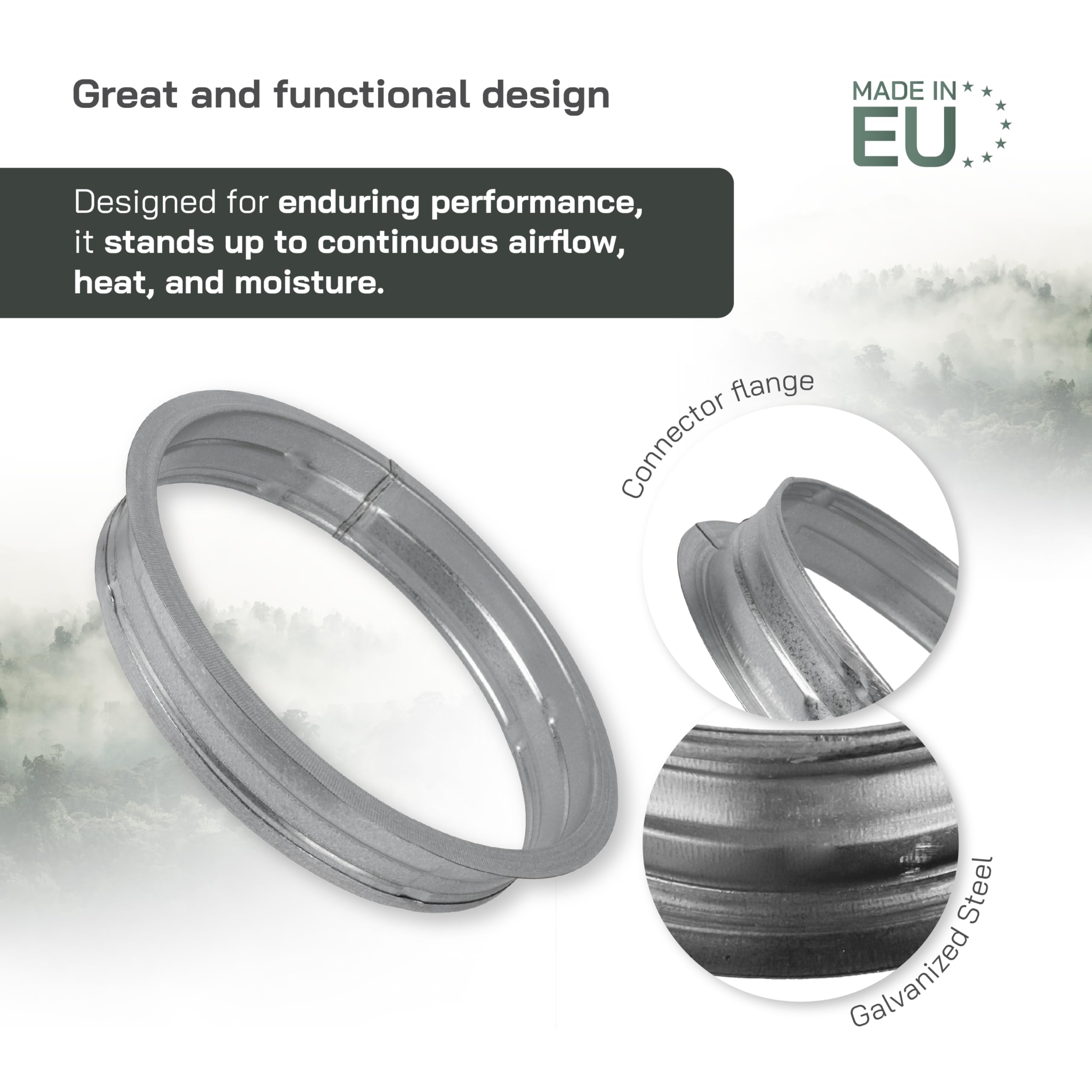 Vent Systems 8" Inch Metal Duct Connector Flange – Galvanized Steel Male-Fit Coupler – Durable Round Fitting for Duct Seal, Dryer Vent, HVAC Ducting – For Kitchen, Garage, and Home Improvement - Image 3