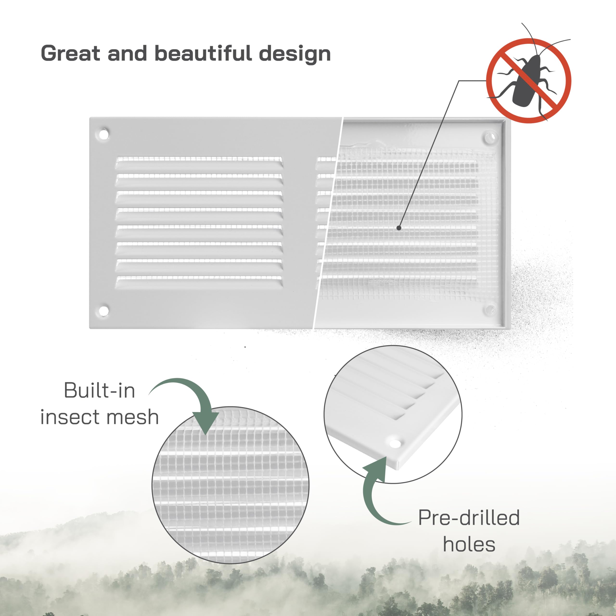 Vent Systems 8'' x 4'' Inch (Overall Dimensions) White Air Vent Duct Cover Metal Return Grill with Built in Pest Guard Screen HVAC Grille for Home Improvement 6x2 (Opening Dimensions) - Image 3