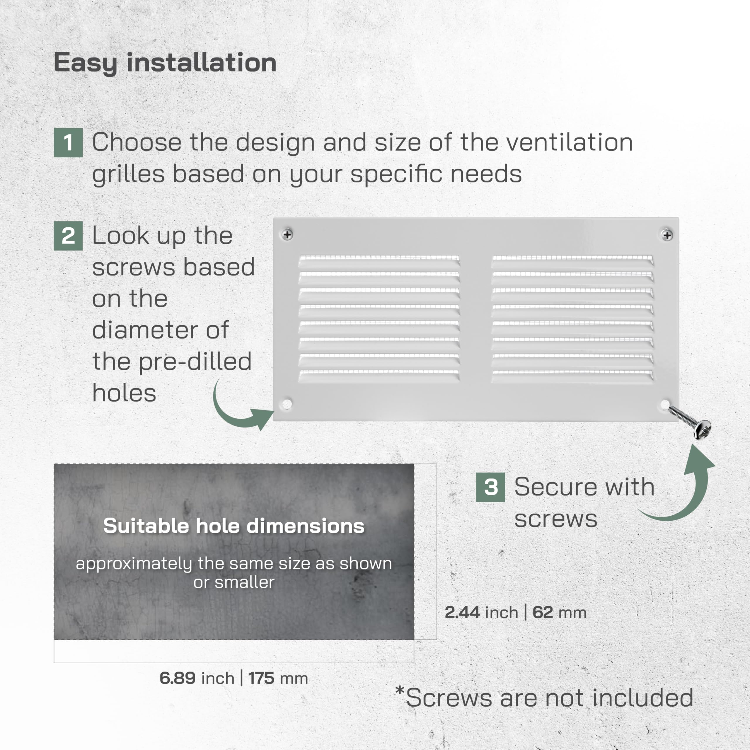 Vent Systems 8'' x 4'' Inch (Overall Dimensions) White Air Vent Duct Cover Metal Return Grill with Built in Pest Guard Screen HVAC Grille for Home Improvement 6x2 (Opening Dimensions) - Image 4
