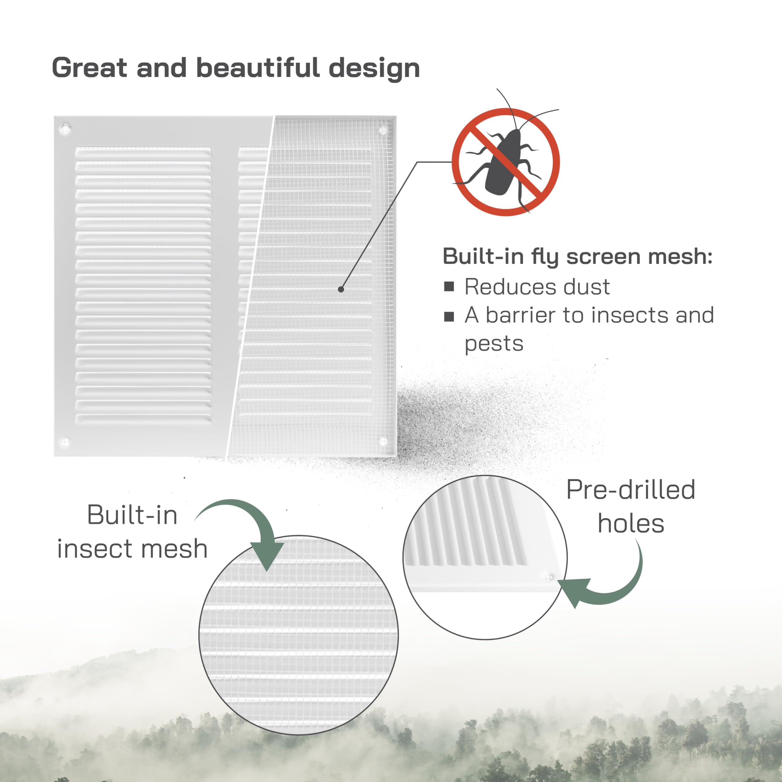 Vent Systems 8" x 8" Inch (Overall Dimensions) - White - Air Vent Cover Metal Air Return Grill with Built in Pest Guard Screen HVAC Vent Duct Cover for Home Improvement - Image 3